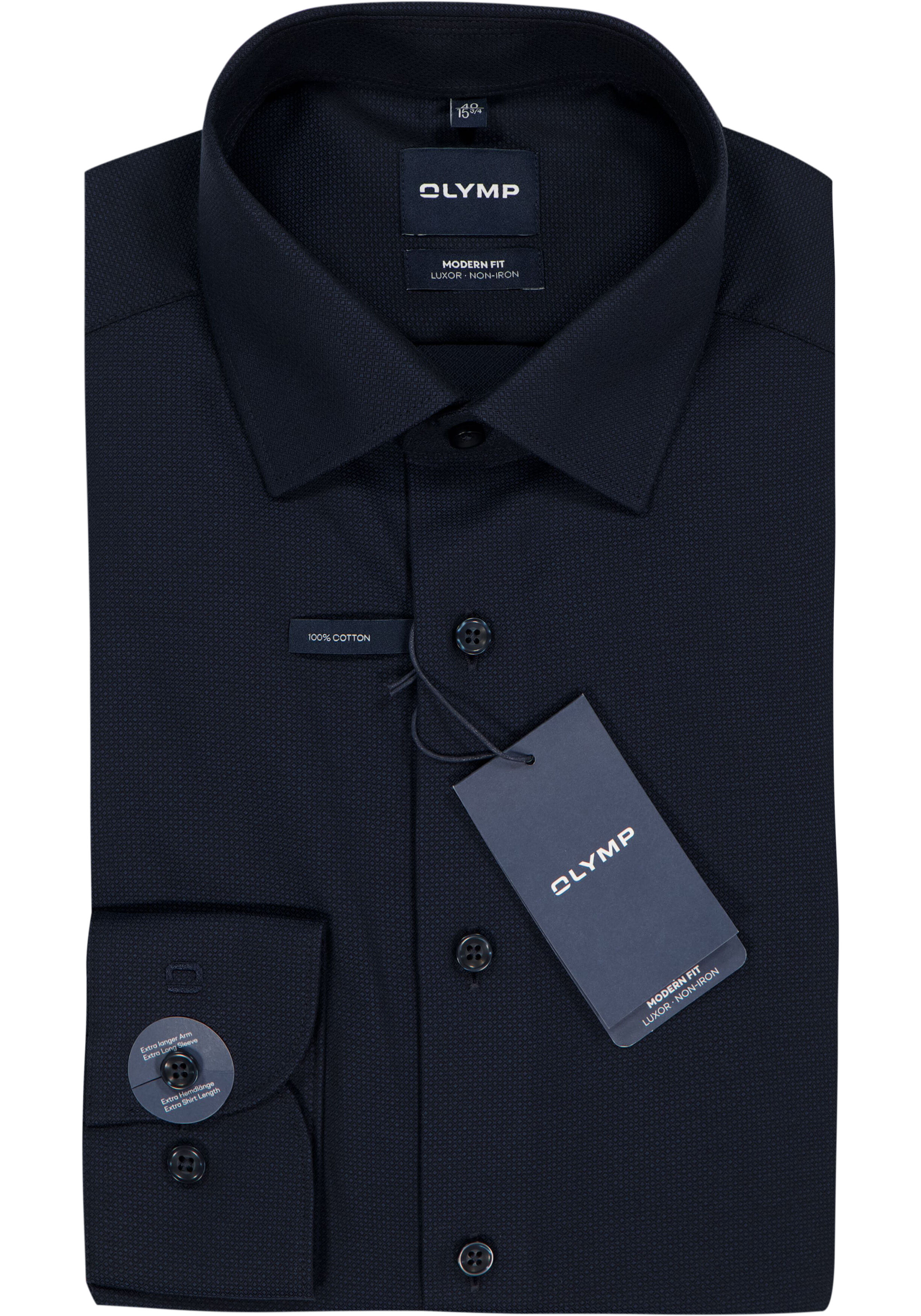 OLYMP Luxor modern fit overhemd, mouwlengte 7, structuur, marine blauw