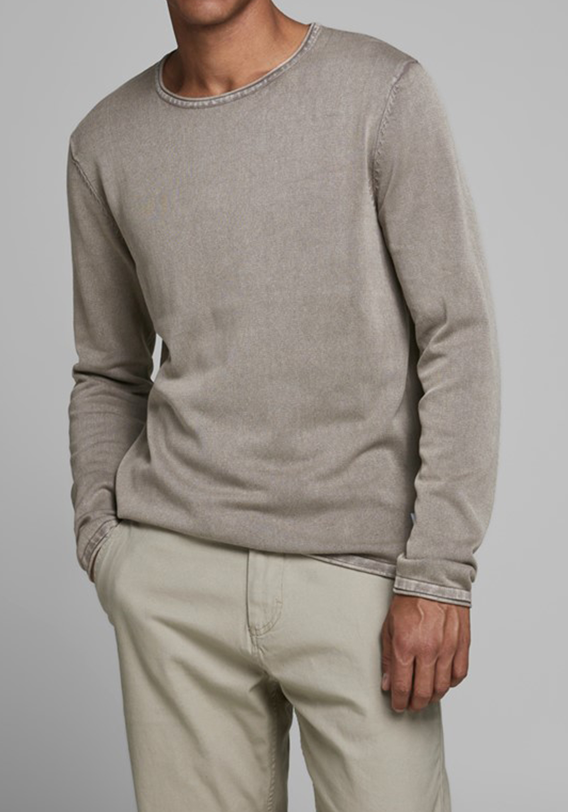 7-5714909534775-jackjones-trui_HR JACK & JONES slim fit trui katoen, O-hals, verwassen beige