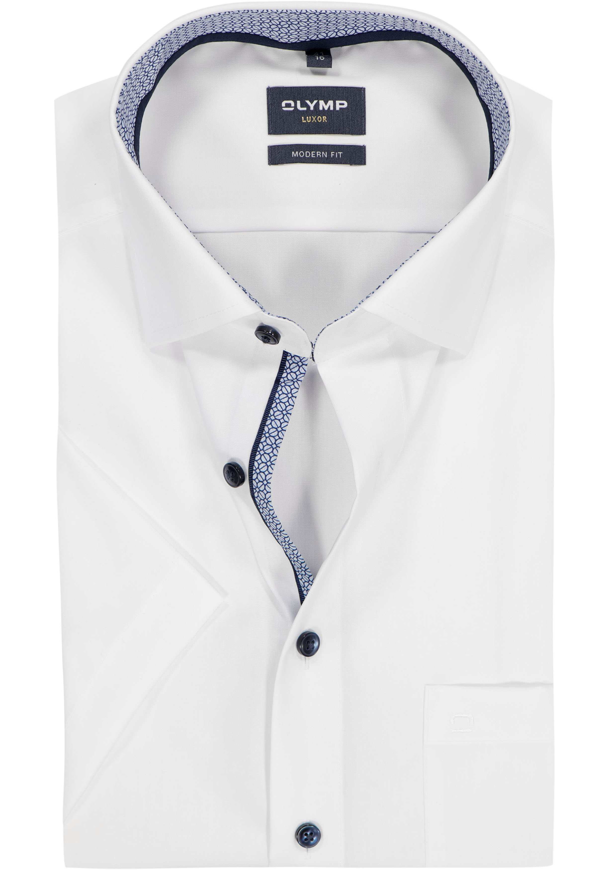 OLYMP Luxor modern fit overhemd, korte mouw, wit (blauw contrast)