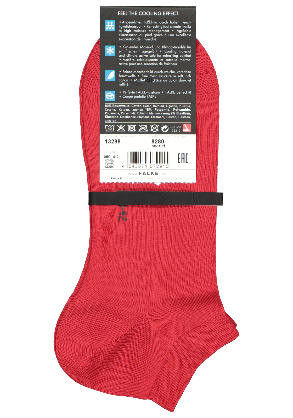 4-4043874072915_falke_cool_1p_HR FALKE Cool 24/7 heren enkelsokken, rood (scarlet)