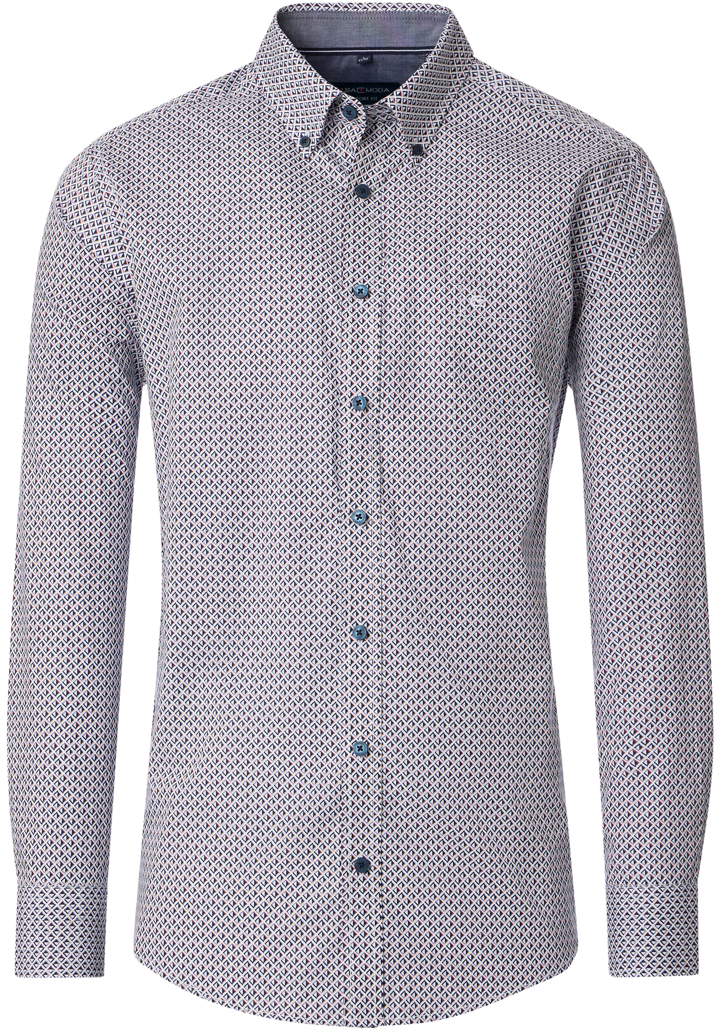 CASA MODA Sport comfort fit overhemd, popeline, wit met blauw en rood dessin