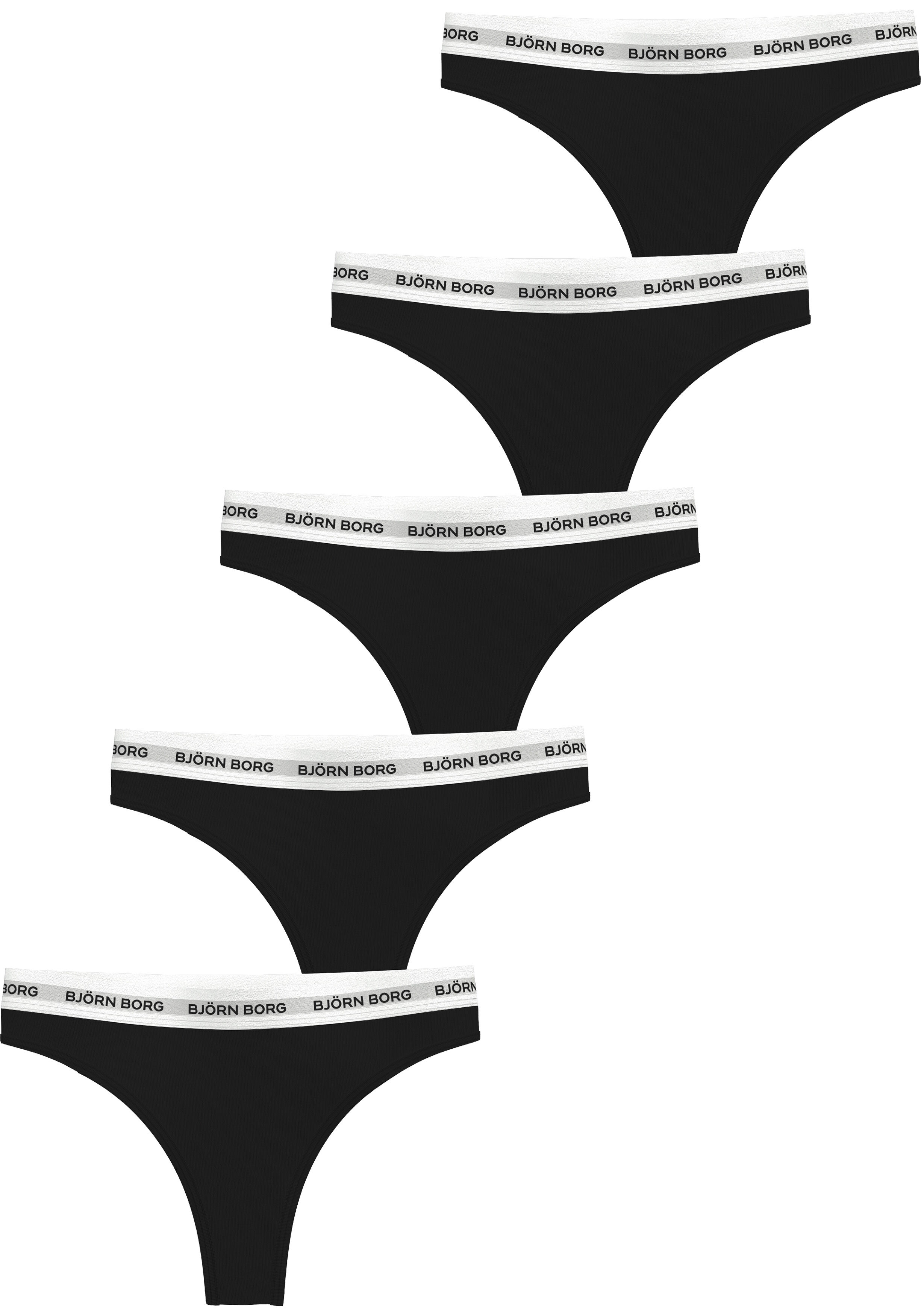 Bjorn Borg dames Logo thong, string (5-pack), zwart, zwart, zwart, zwart, zwart