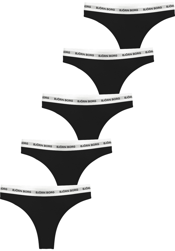 Bjorn Borg dames Logo thong, string (5-pack), zwart, zwart, zwart, zwart, zwart Bjorn Borg dames Logo thong, string (5-pack), zwart, zwart, zwart, zwart, zwart