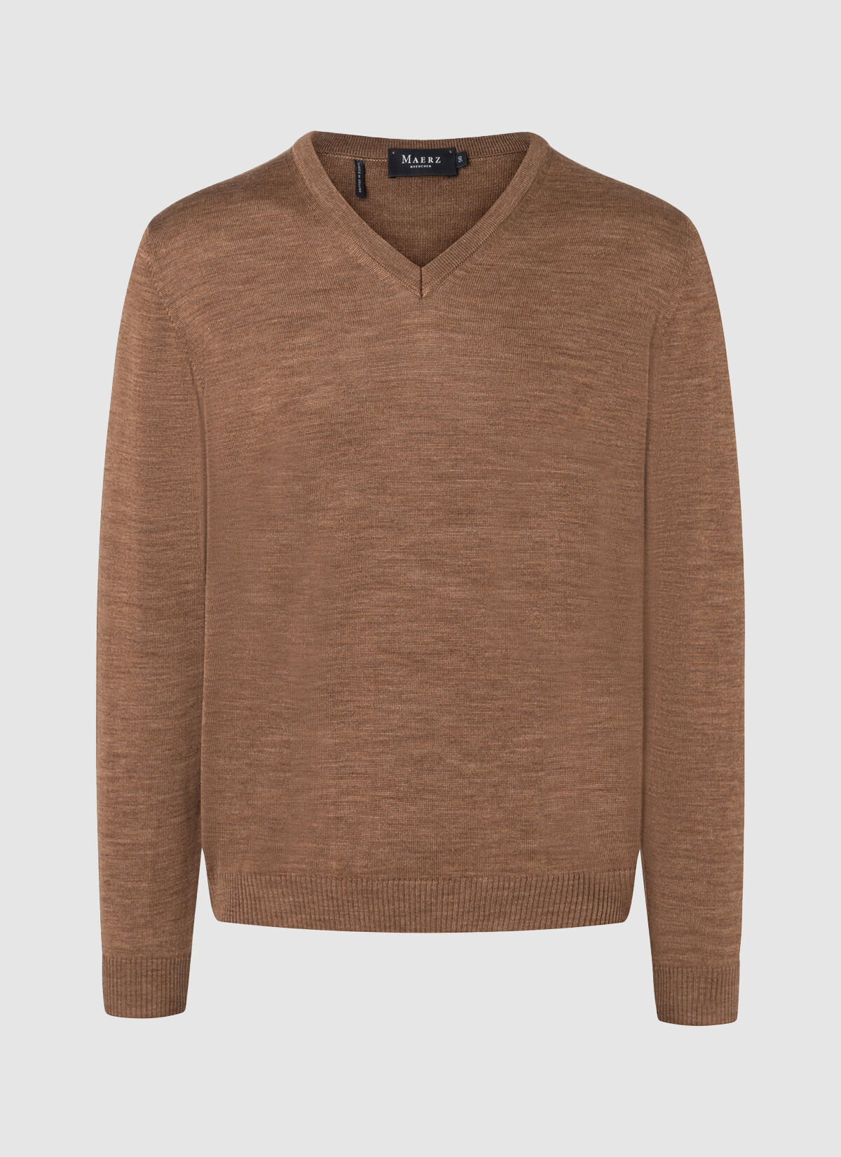 MAERZ Classic Fit heren trui met V-hals wol, bruin