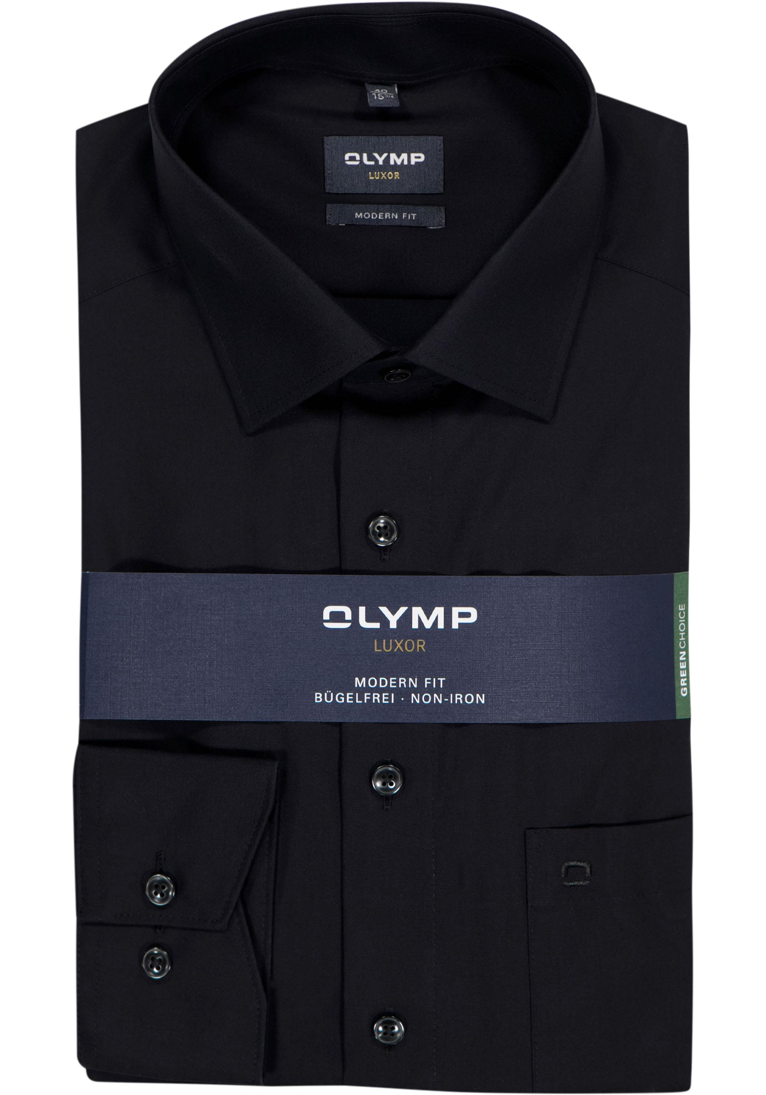 OLYMP Luxor modern fit overhemd, zwart