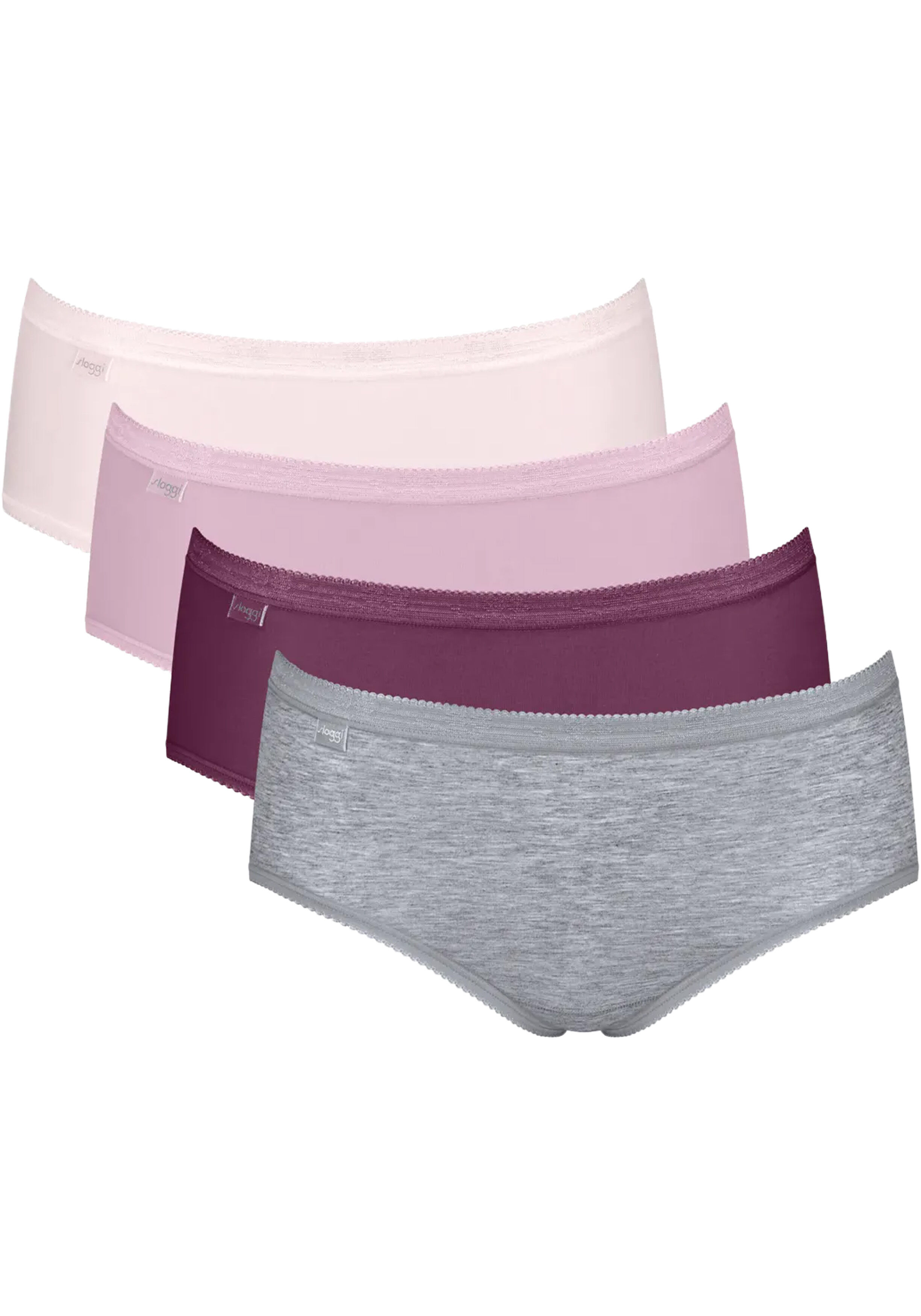 Sloggi Women Basic+ Midi (4-pack), dames slip, heel lichtroze, roze, aubergine en grijs