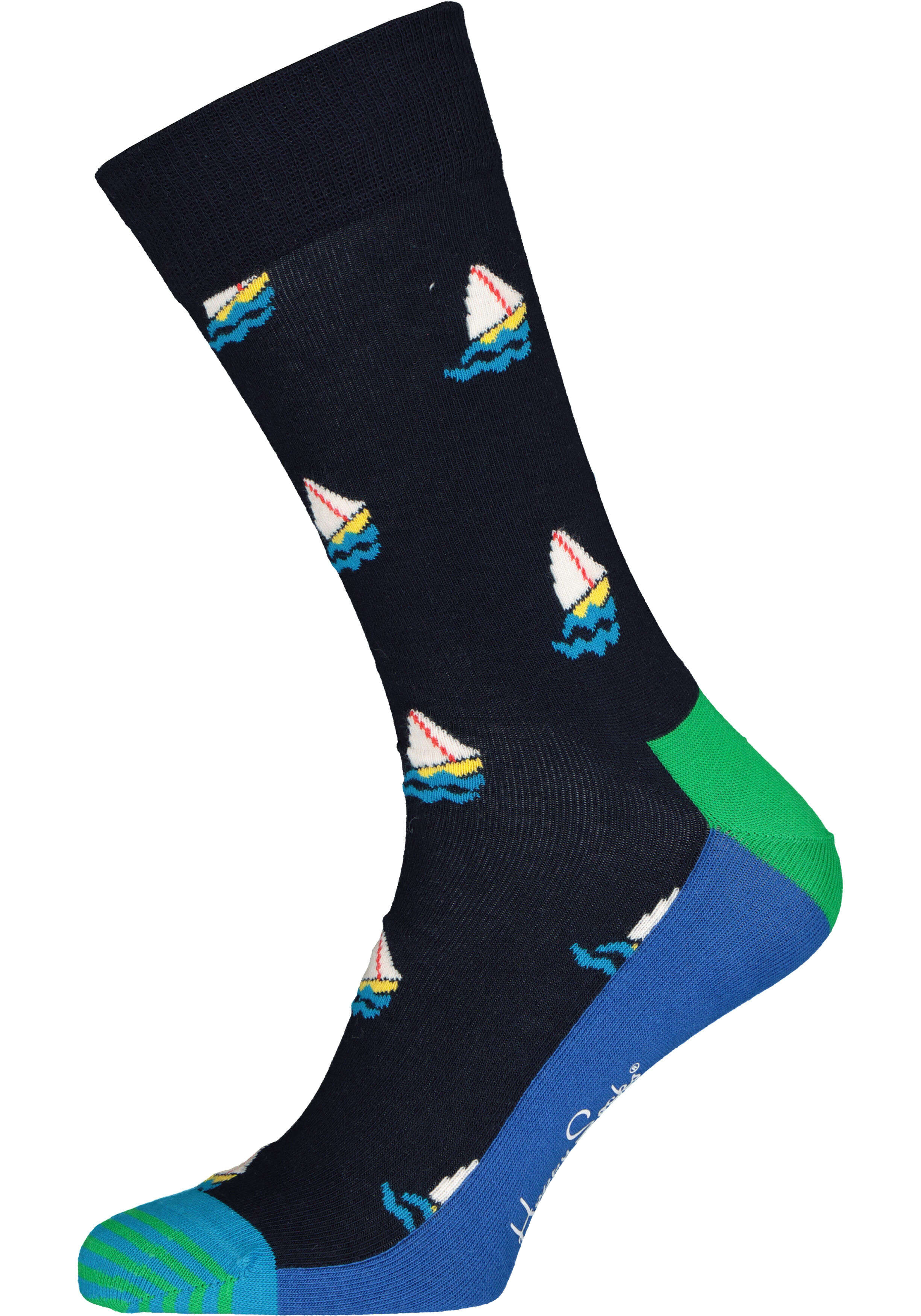 Happy Socks Sail Away Sock, blauw met bootjes