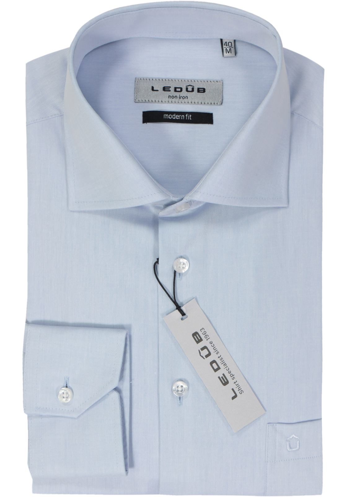 Ledub modern fit overhemd, lichtblauw twill  Ledub modern fit overhemd, lichtblauw twill