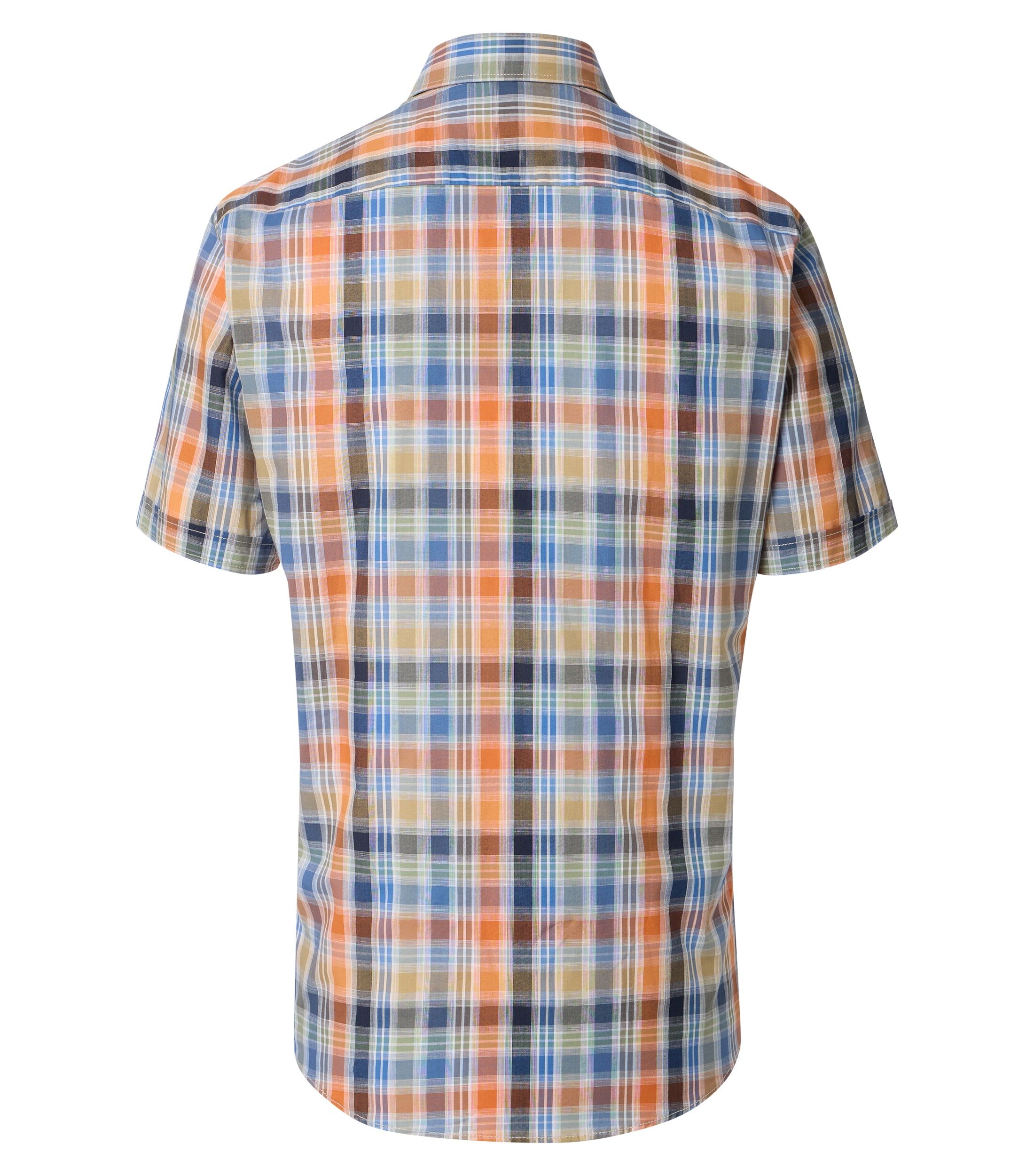 CASA MODA Sport casual fit overhemd, korte mouw, chambray, oranje, blauw, wit en groen geruit