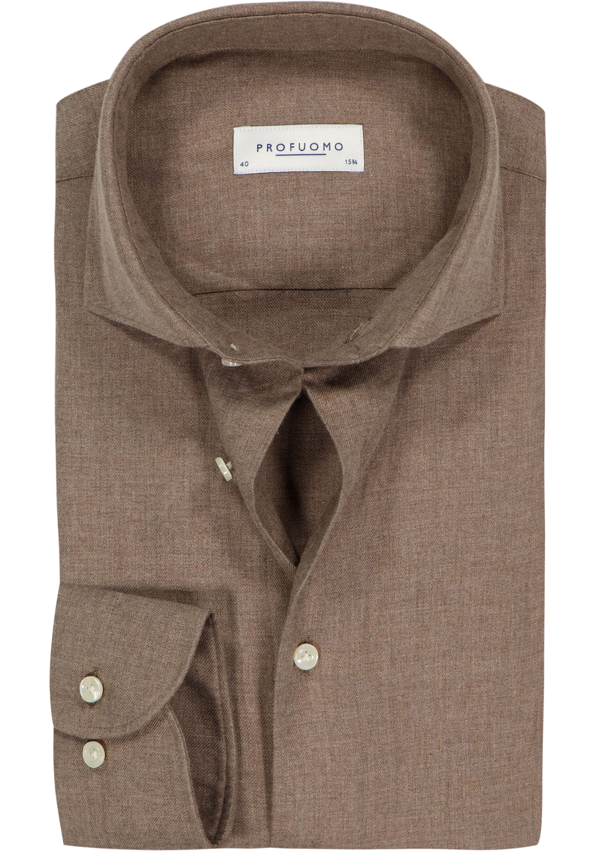 Profuomo slim fit heren overhemd, flanel, bruin
