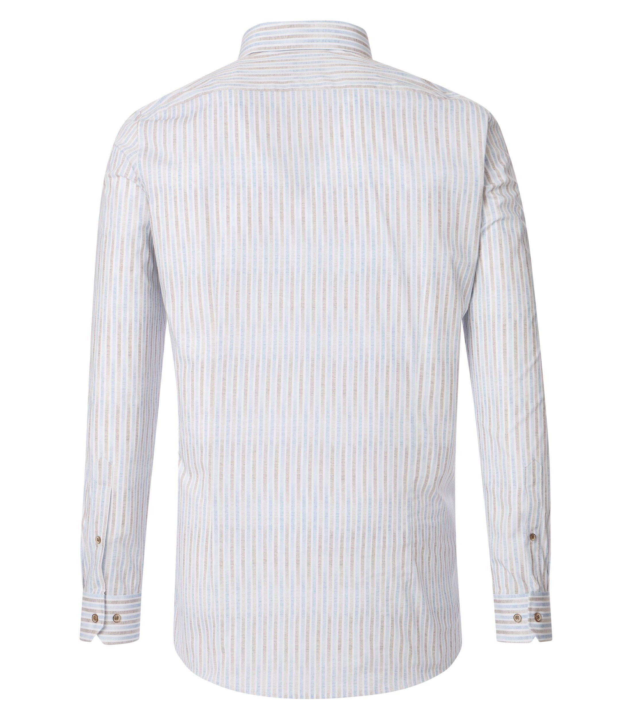 VENTI body fit overhemd, popeline, wit met blauw en beige gestreept
