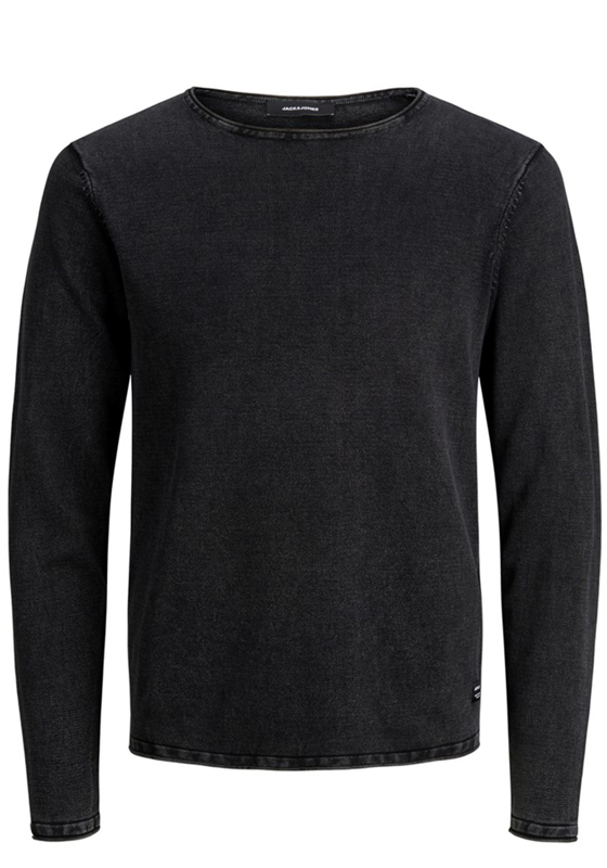JACK & JONES slim fit trui katoen, O-hals, verwassen zwart JACK & JONES slim fit trui katoen, O-hals, verwassen zwart