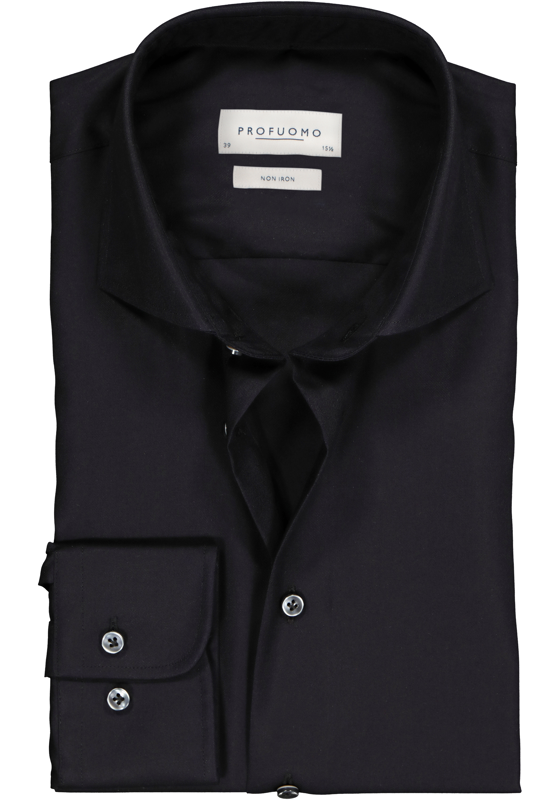 Profuomo slim fit overhemd, fine twill, zwart  Profuomo slim fit overhemd, fine twill, zwart