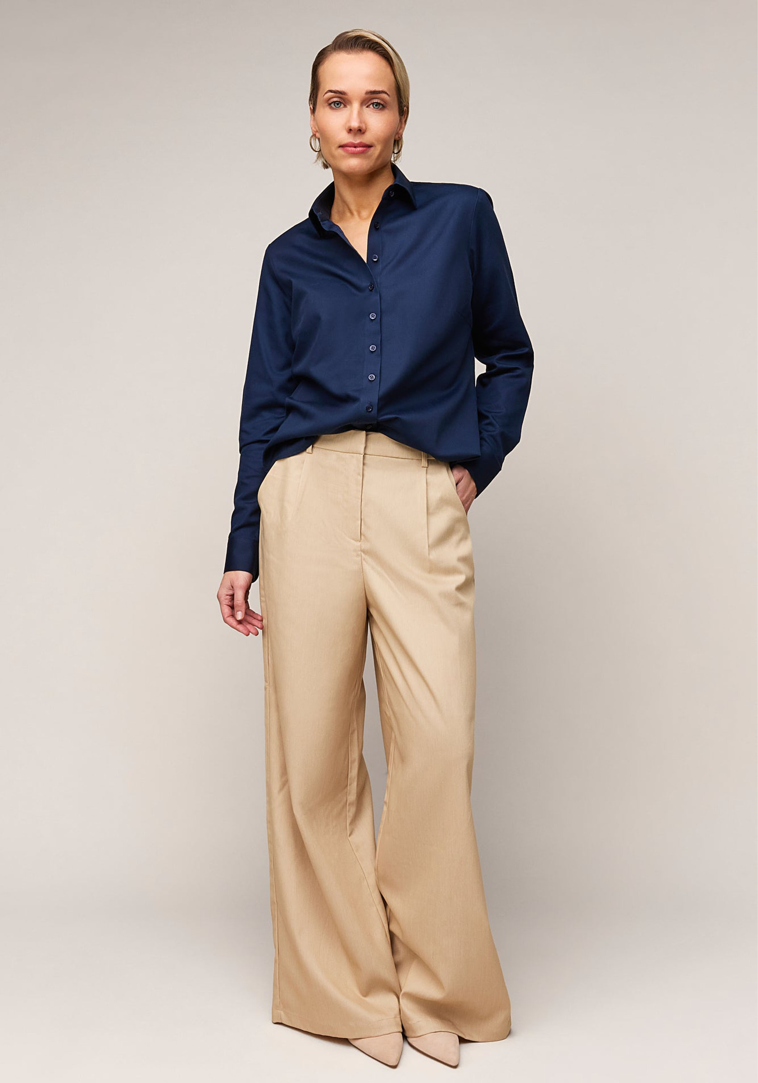 Vander Amsterdam damesblouse regular fit enkele manchet, twill, navy