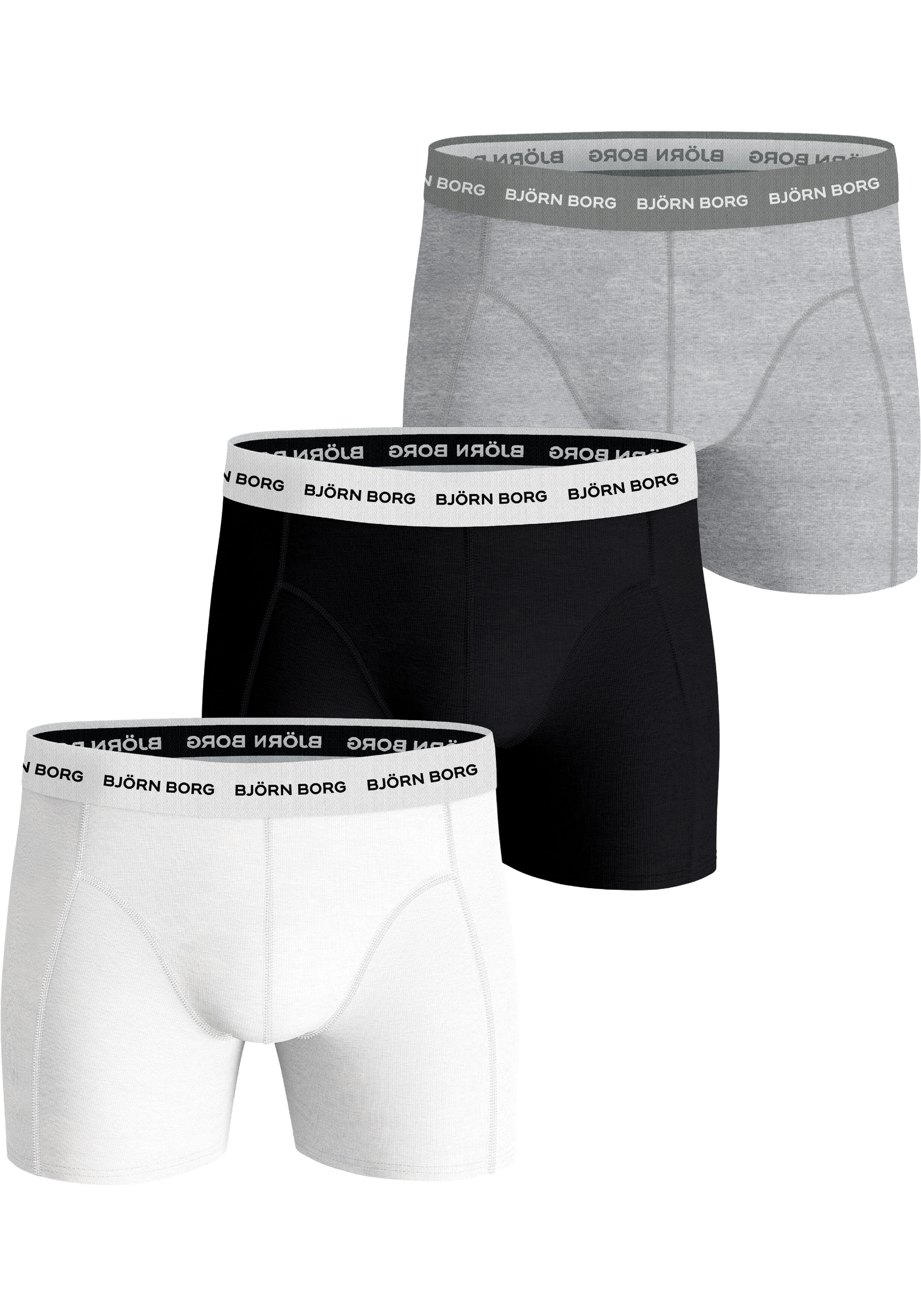 Bjorn Borg Cotton Stretch boxers, heren boxers normale lengte (3-pack), grijs, zwart, wit