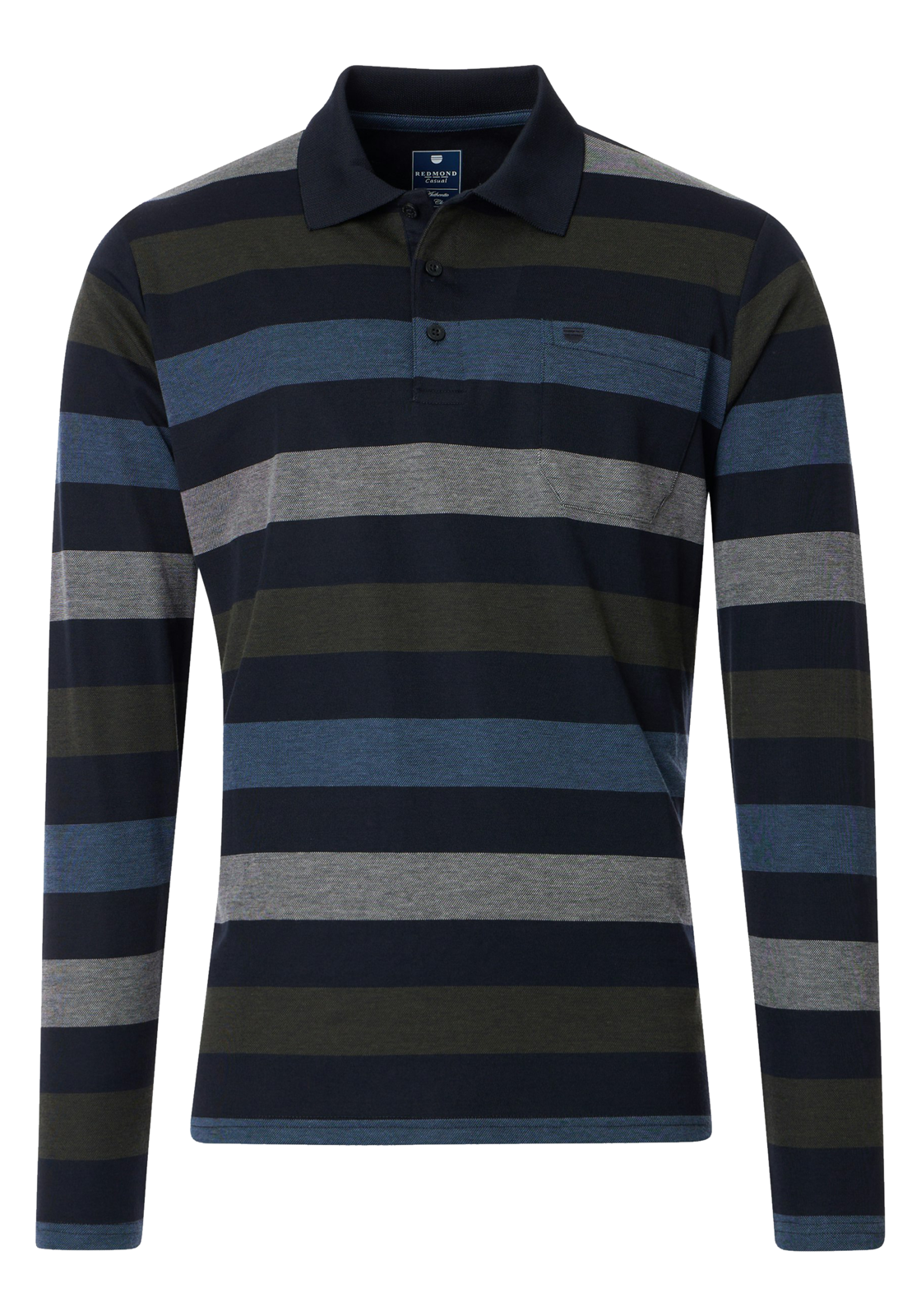 Redmond regular fit polo lange mouw, jersey, blauw Redmond regular fit polo lange mouw, jersey, blauw