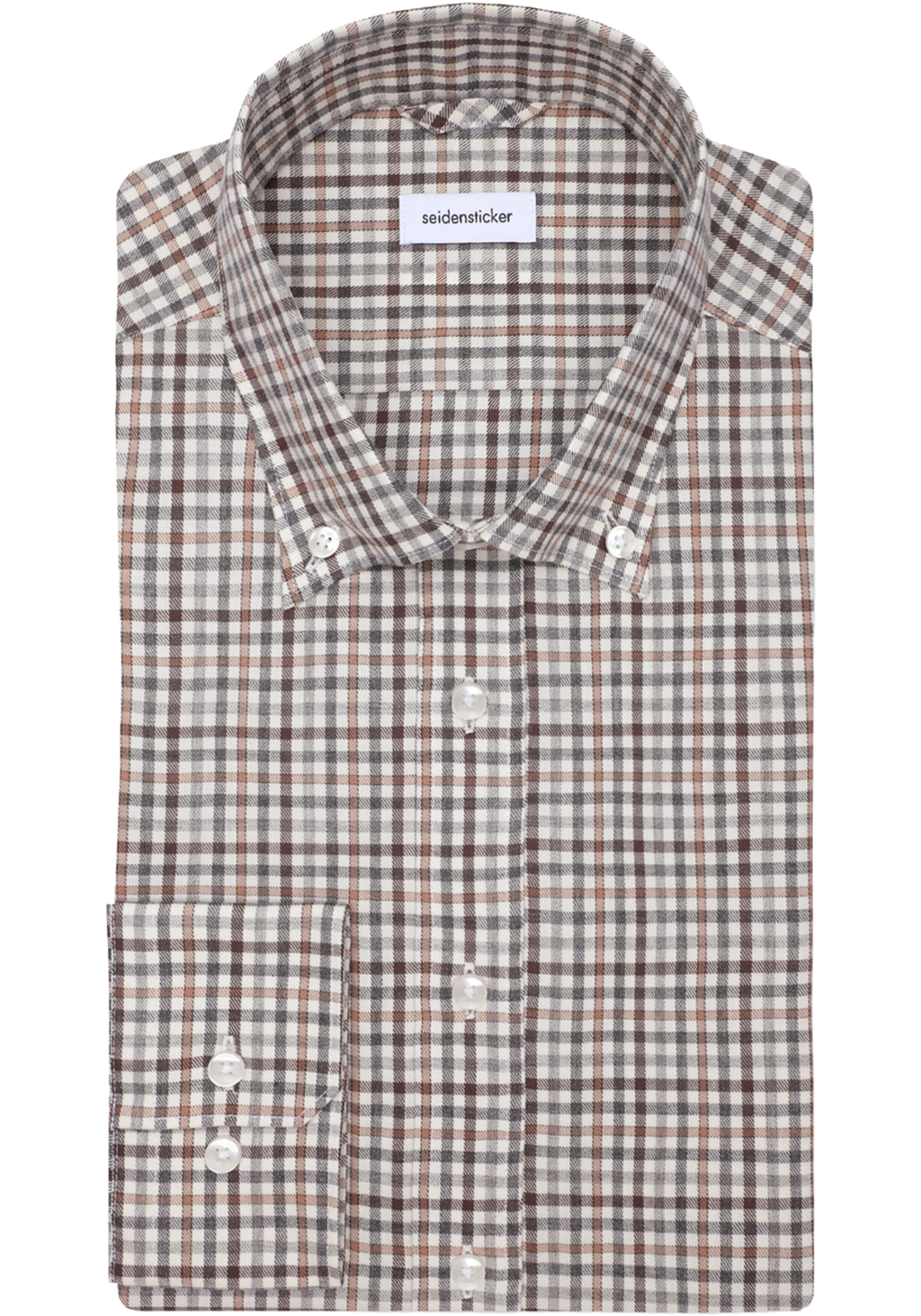 Seidensticker slim fit overhemd, popeline, bruin geruit