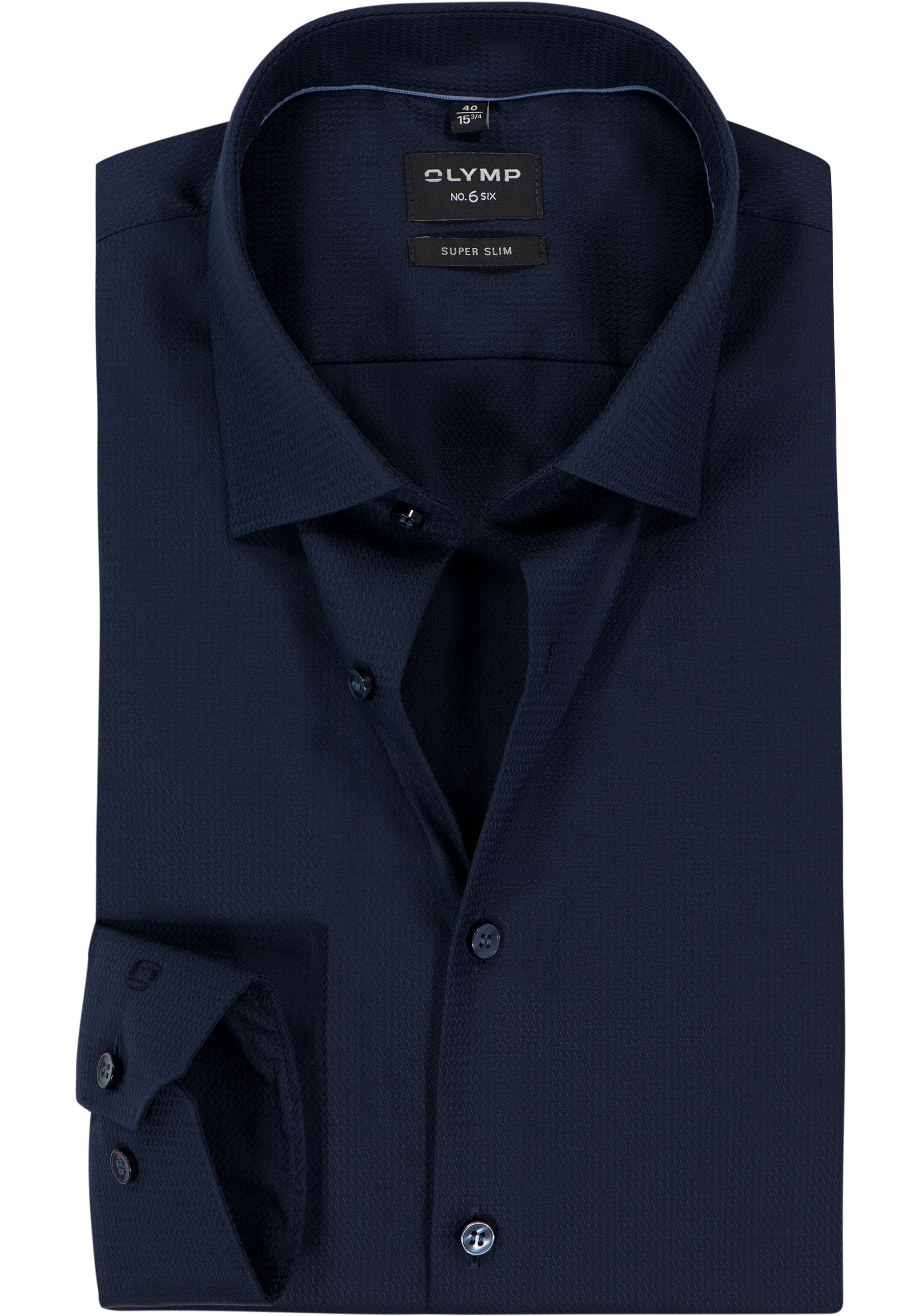 OLYMP No. 6 Six super slim fit overhemd, structuur, marine blauw