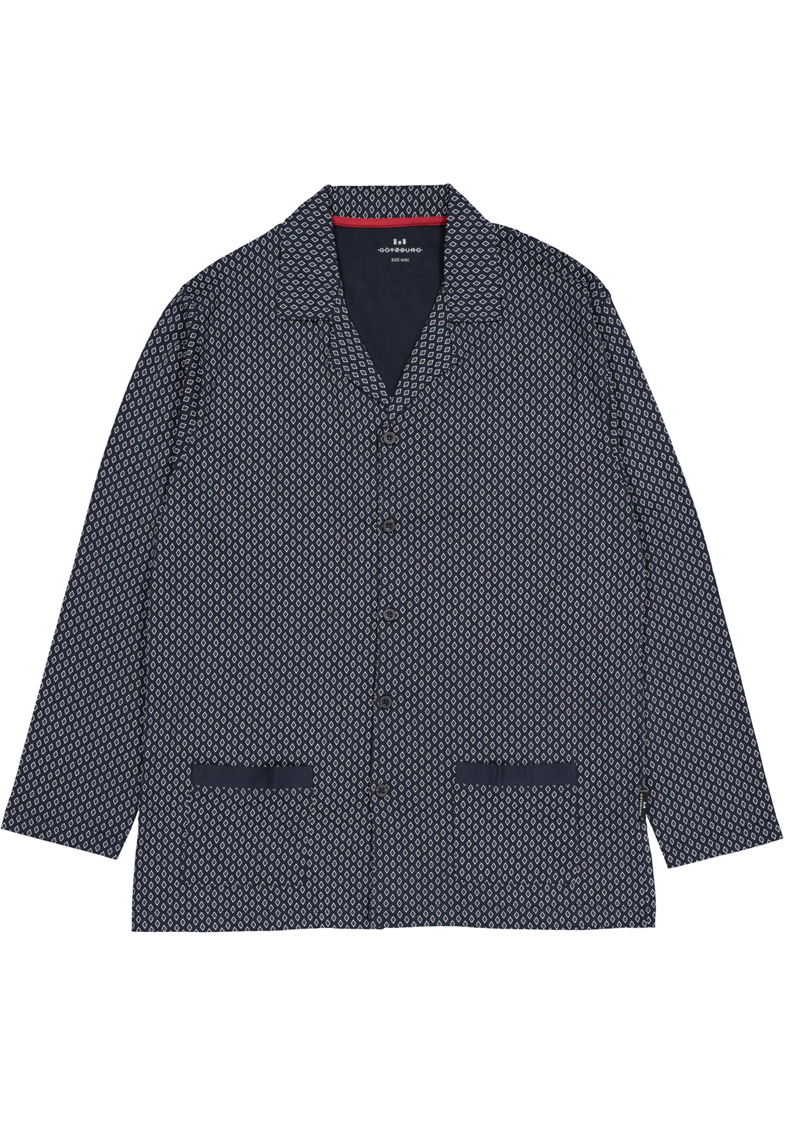 2-4046005792768_pyjama_HR Gotzburg heren pyjama met knoopjes, blauw met rood en wit dessin
