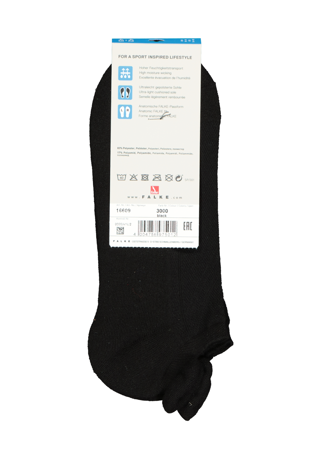 4-4004758975012_falke_sokken_1p_HR FALKE Cool Kick unisex enkelsokken, zwart (black)