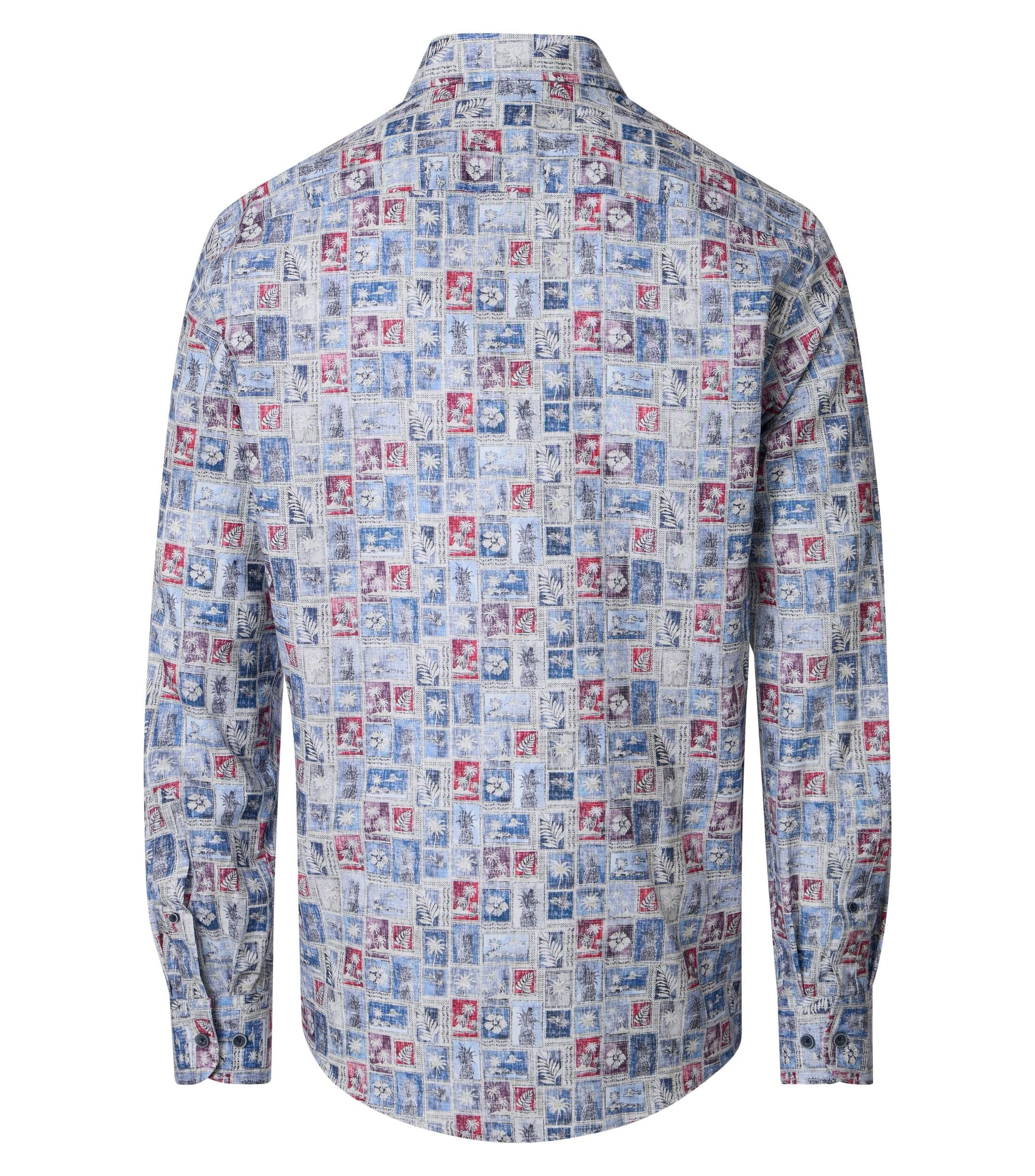 CASA MODA Sport casual fit overhemd, structuur, blauw met rood dessin
