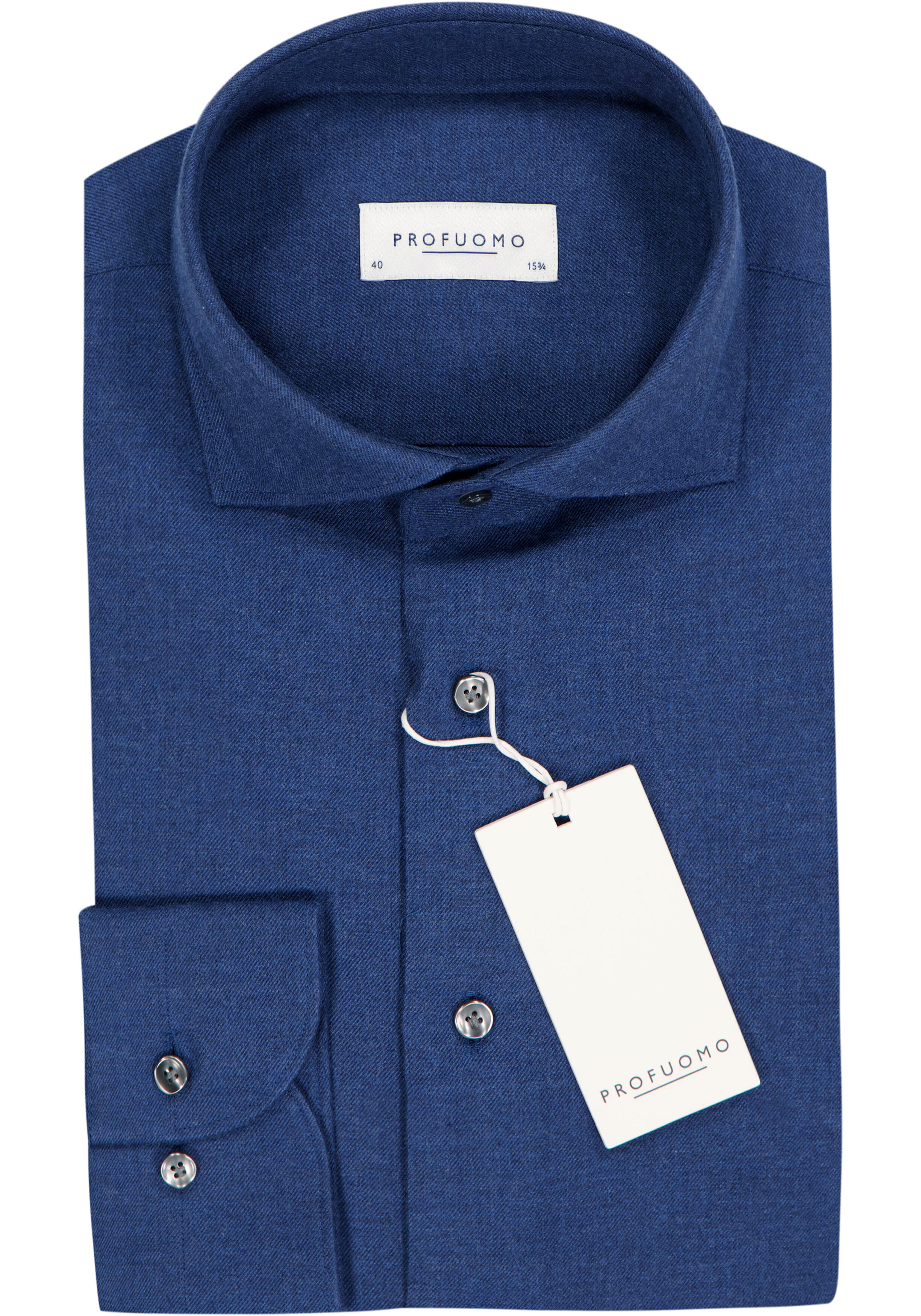 Profuomo slim fit heren overhemd, flanel, royal blauw