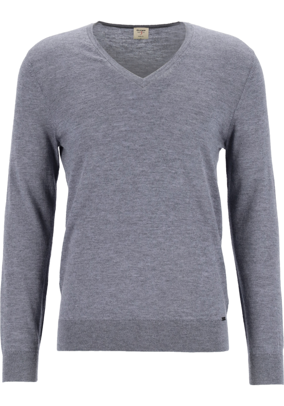 OLYMP Level 5 body fit trui wol met zijde, V-hals, grijs OLYMP Level 5 body fit trui wol met zijde, V-hals, grijs