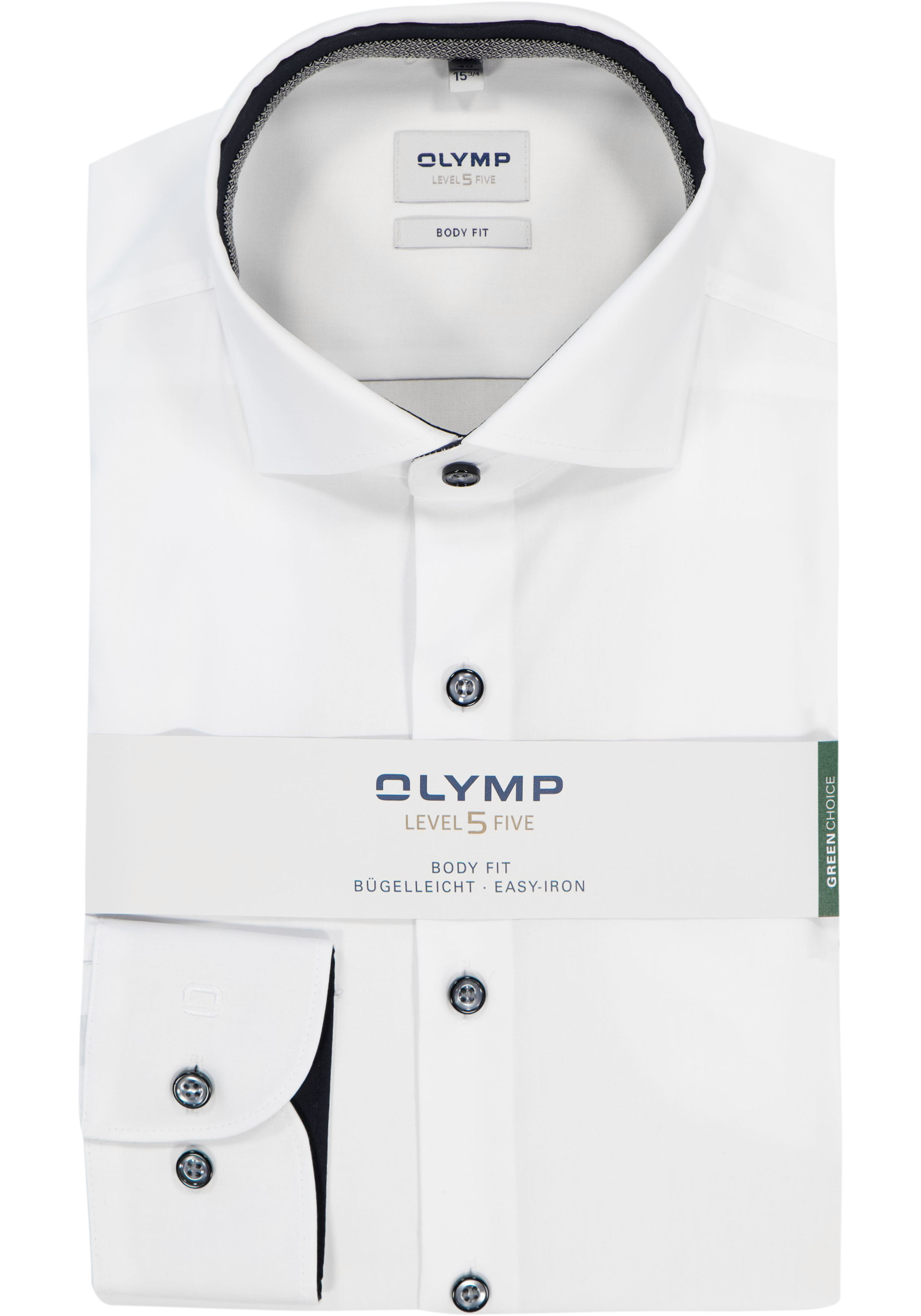 OLYMP Level 5 body fit overhemd, wit (zwart contrast)