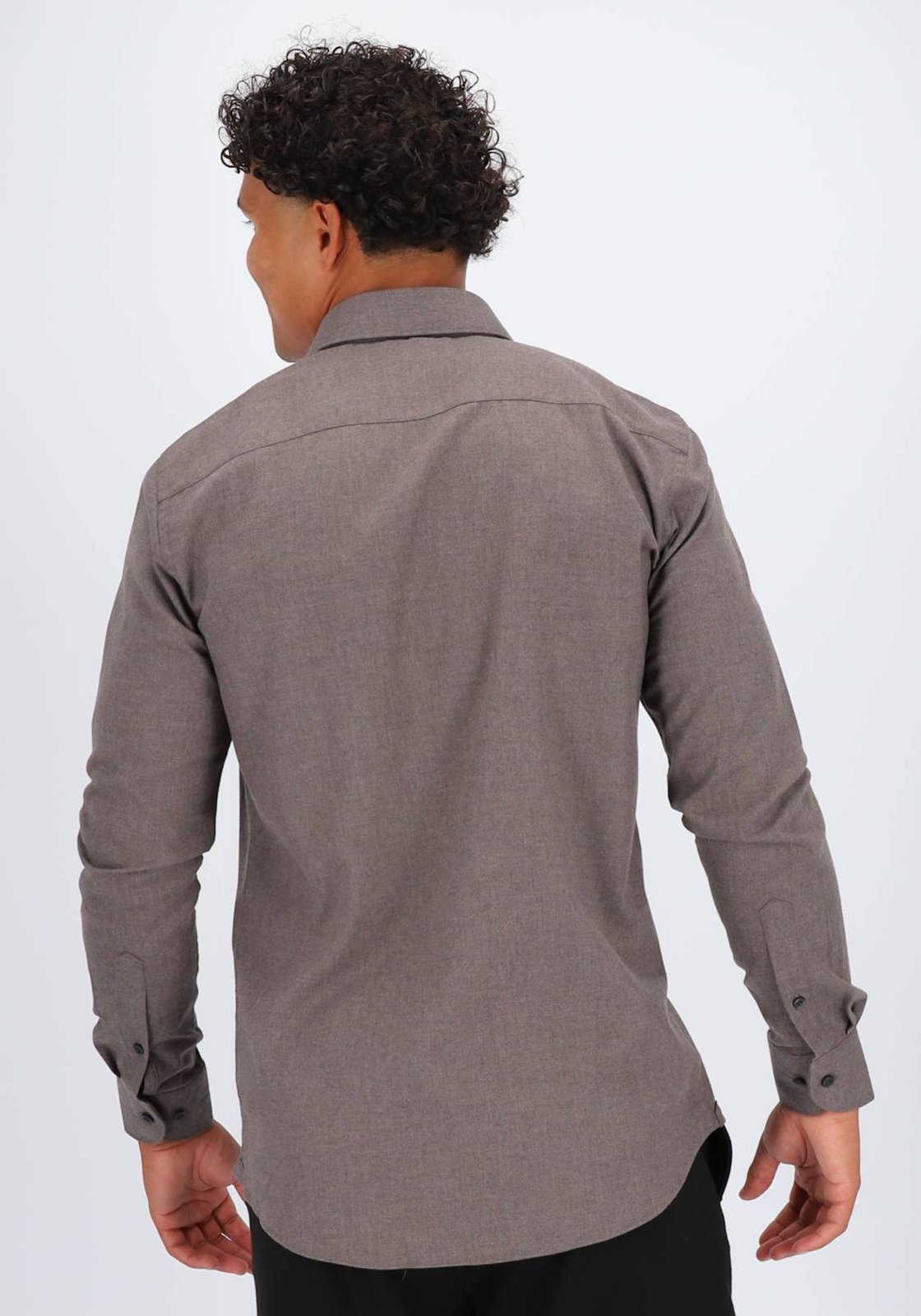 Profuomo slim fit heren overhemd, twill, bruin Profuomo slim fit heren overhemd, twill, bruin