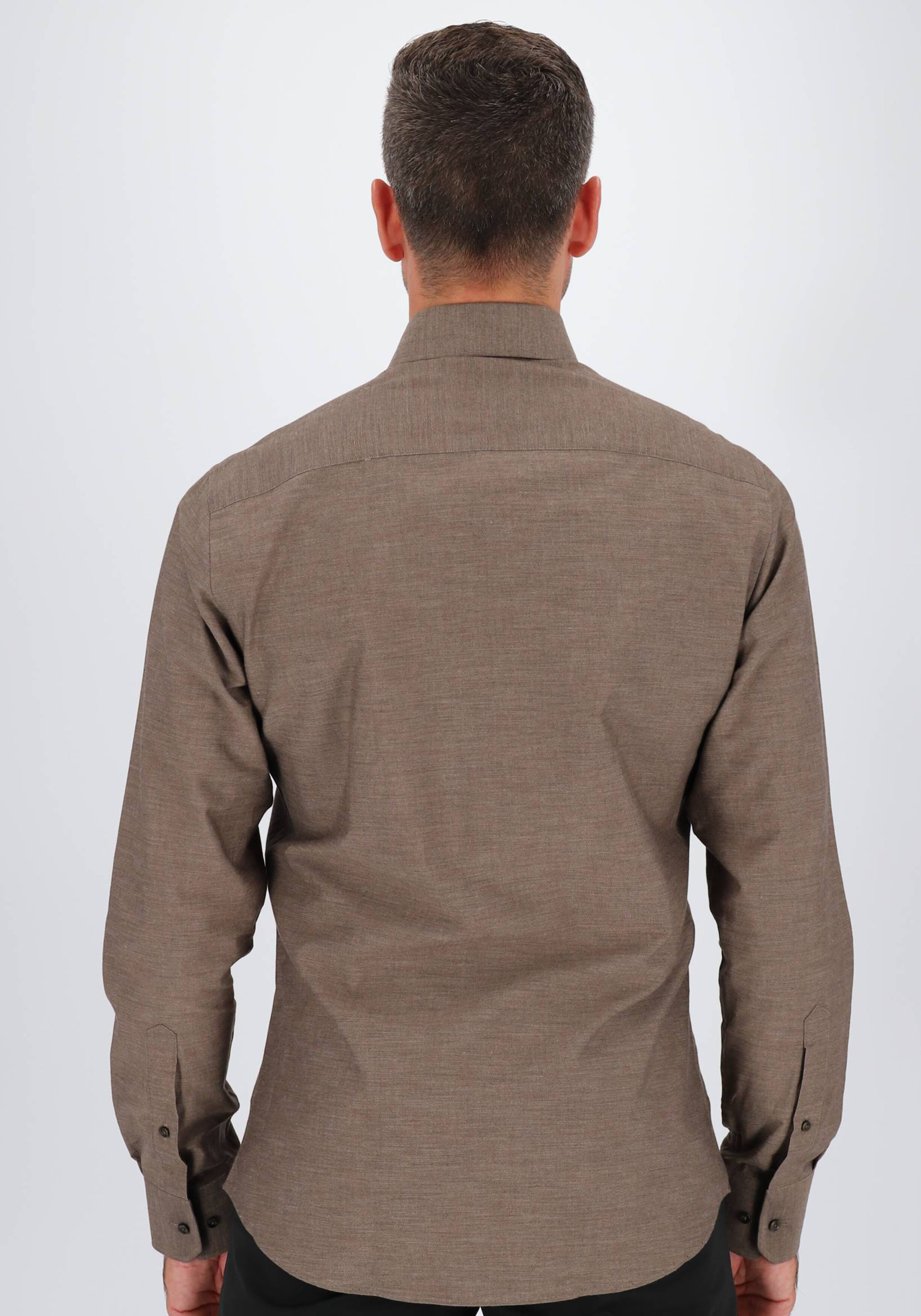 Michaelis slim fit heren overhemd, popeline, bruin