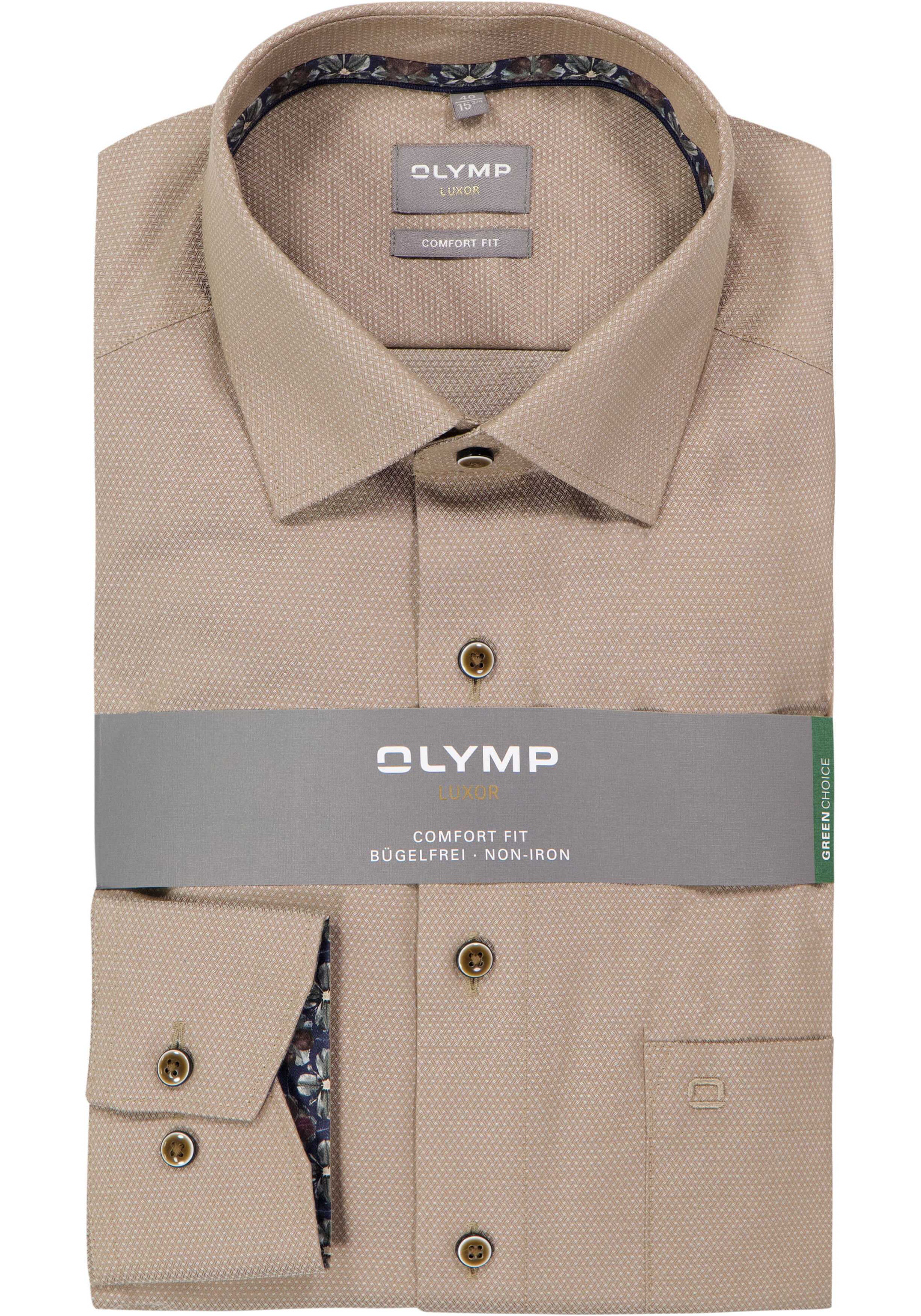 OLYMP Luxor comfort fit overhemd, structuur, noga bruin