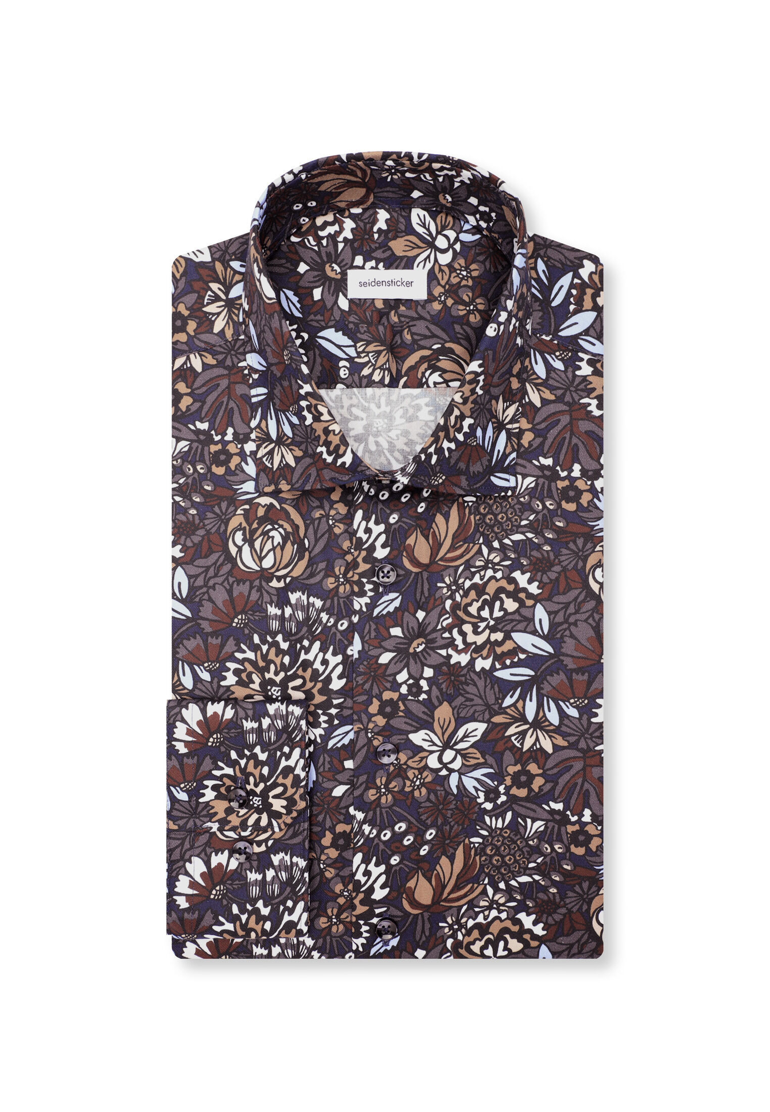 Seidensticker slim fit overhemd, popeline, bruin dessin
