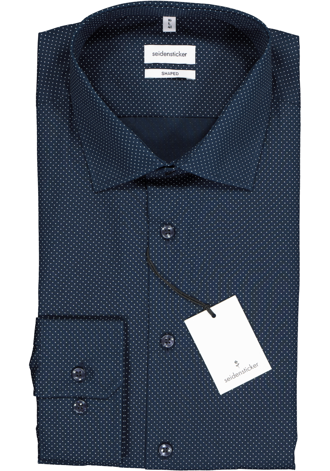 2-4048872332191_seidensticker-overhemd_HR Seidensticker shaped fit overhemd, blauw met wit gestipt