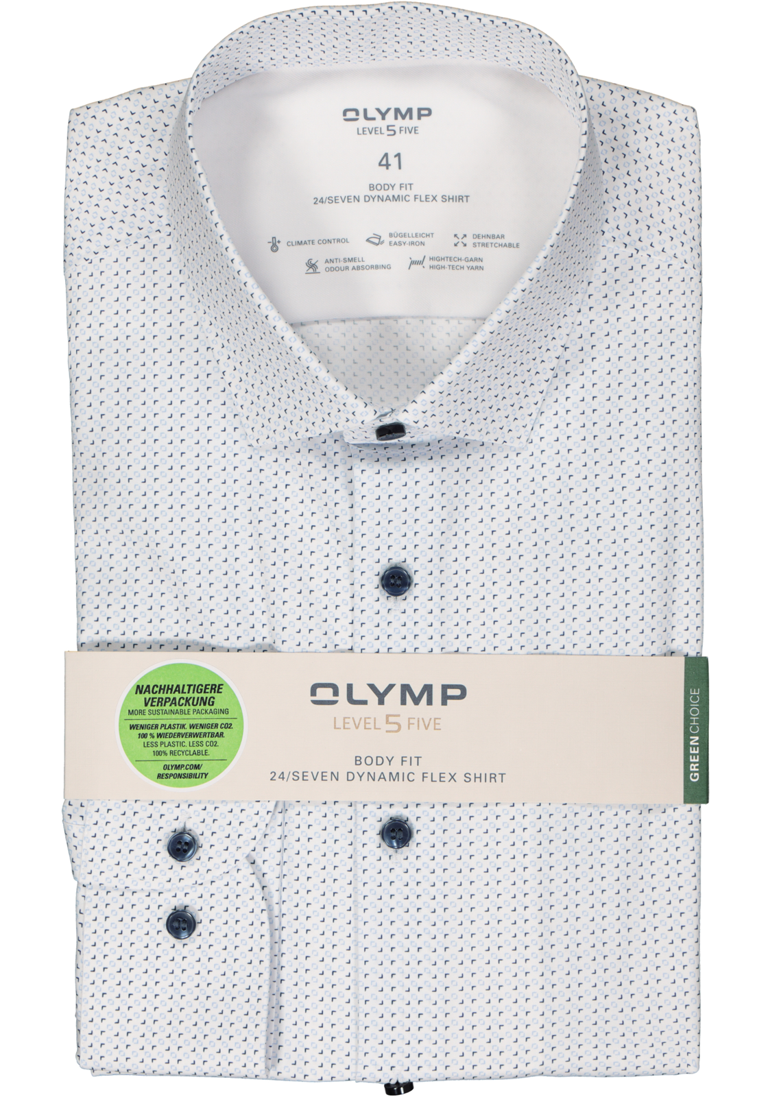 2-4066425586211_olymp-overhemd_HR OLYMP 24/7 Level 5 body fit overhemd, popeline, wit met blauw dessin