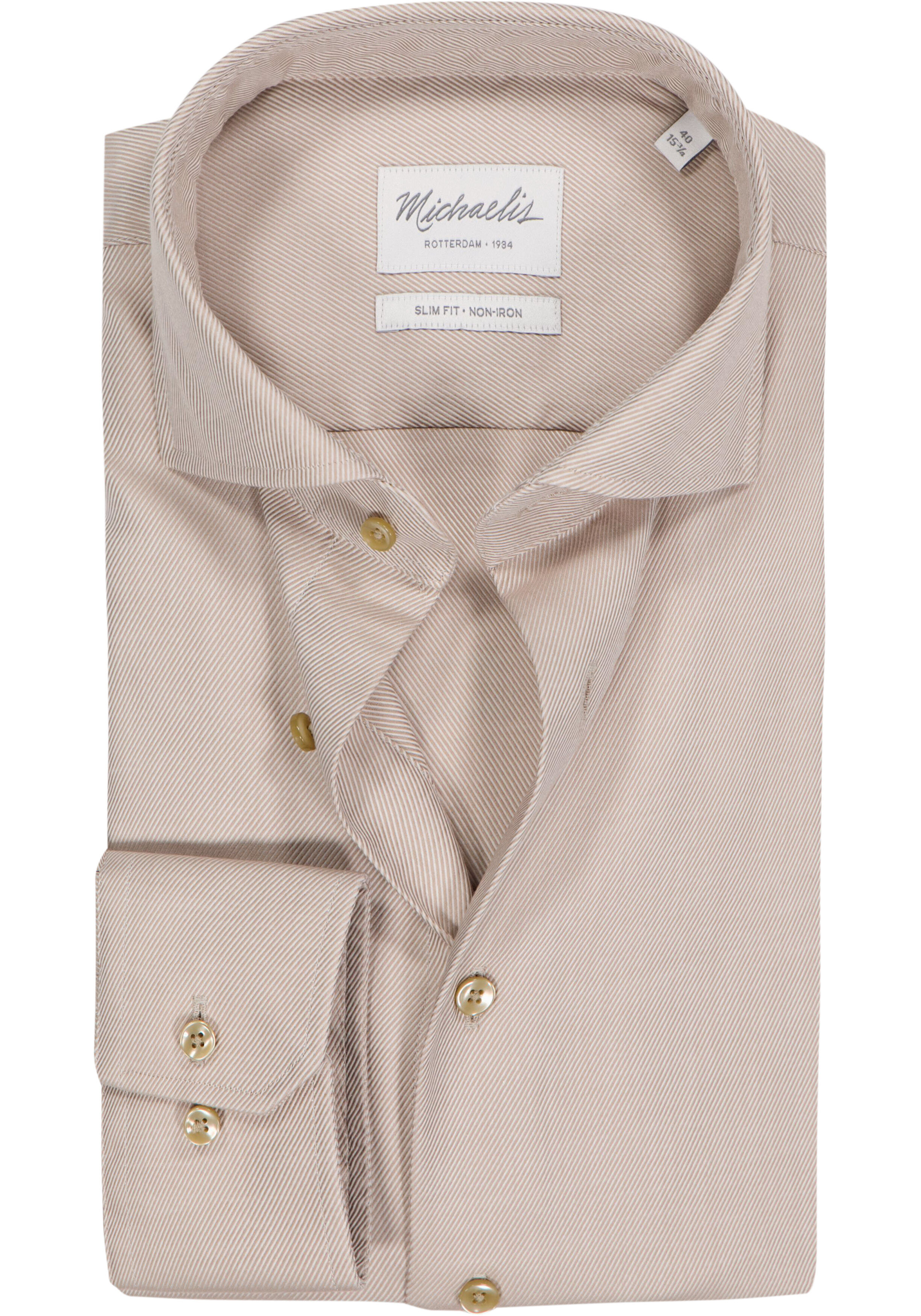 Michaelis slim fit heren overhemd, twill, beige