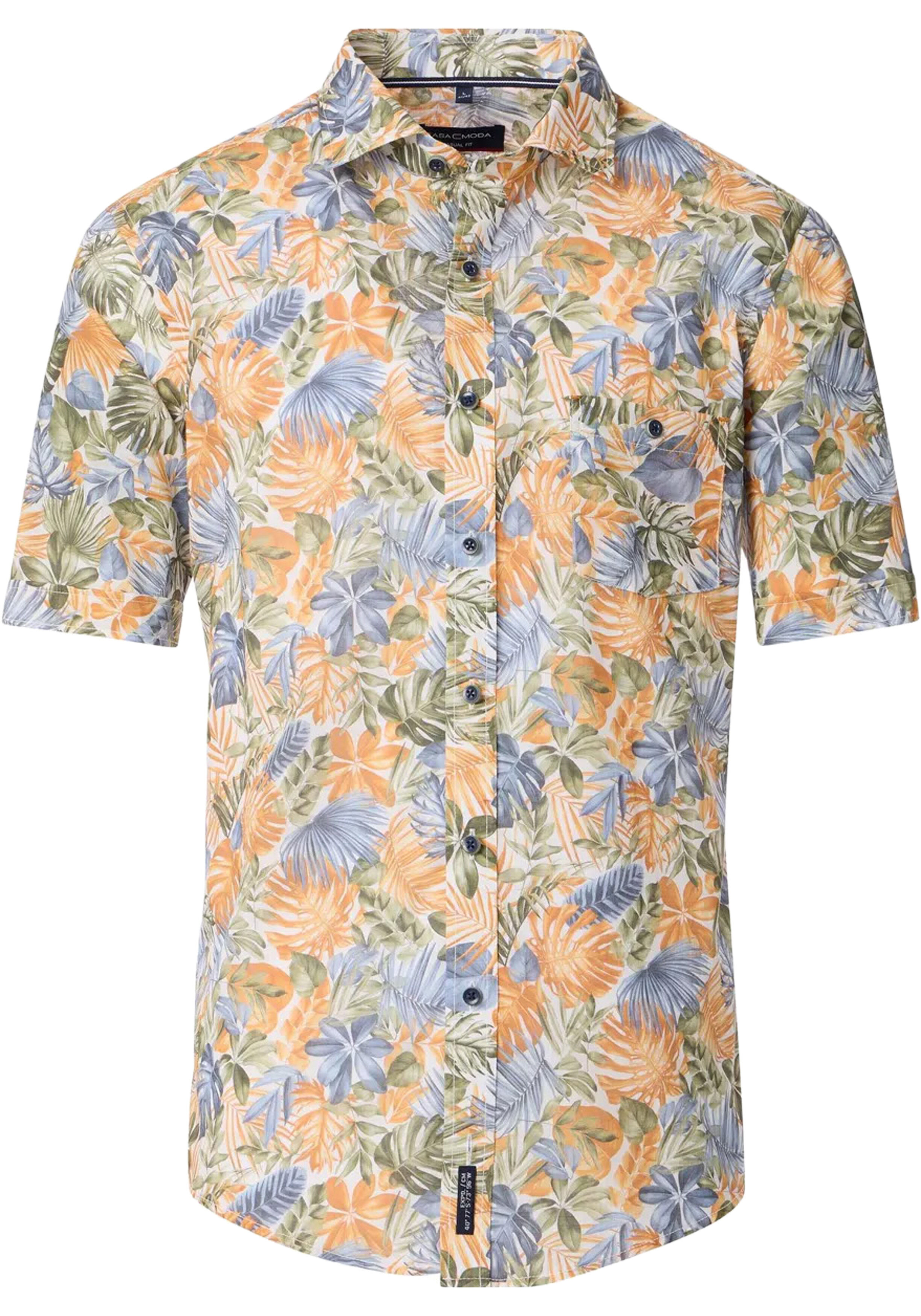 CASA MODA Sport casual fit overhemd, korte mouw, popeline, donkerblauw, wit en lichtblauw dessin