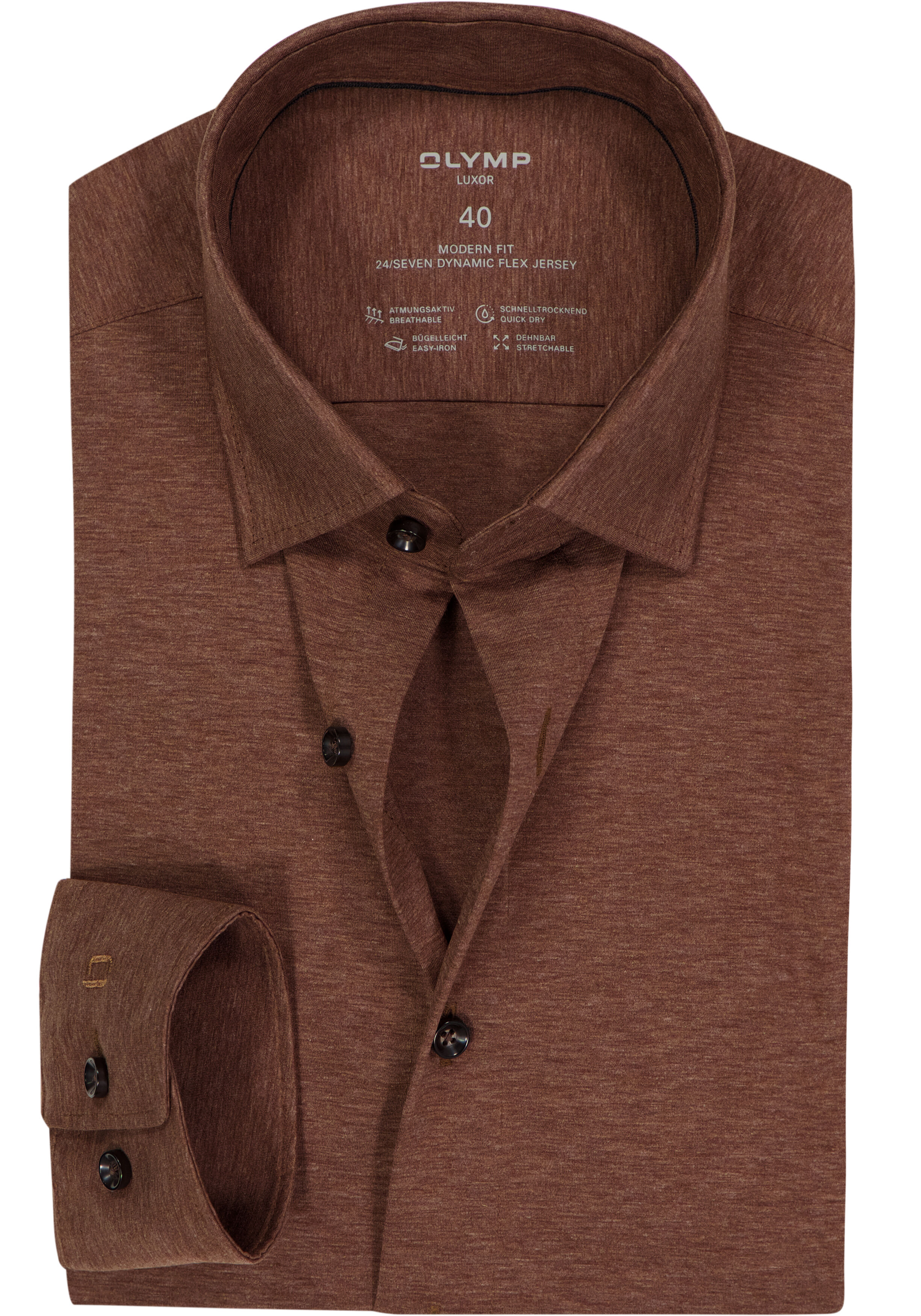 OLYMP 24/7 Luxor modern fit overhemd, tricot, bruin