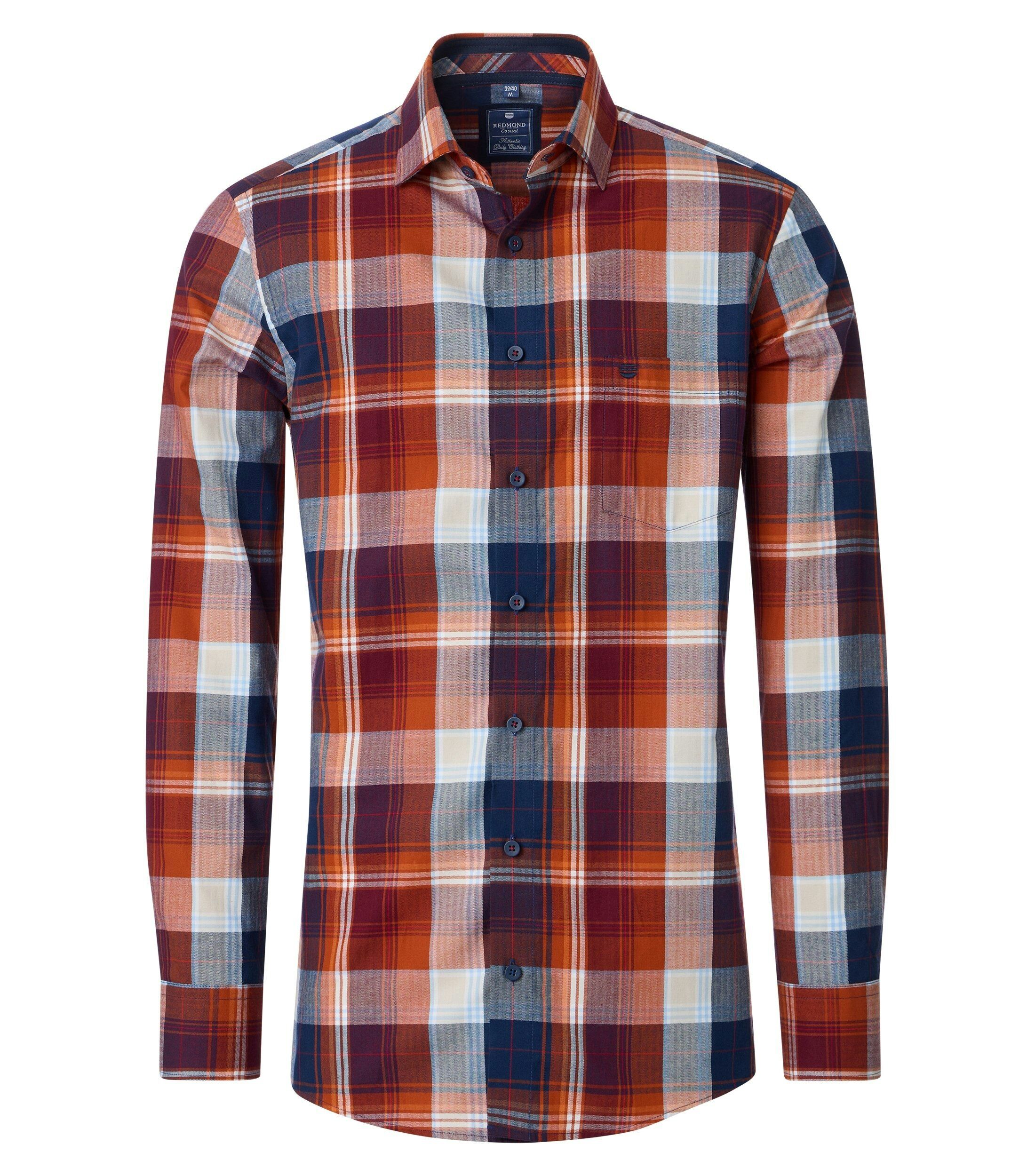 Redmond comfort fit overhemd, twill, rood geruit