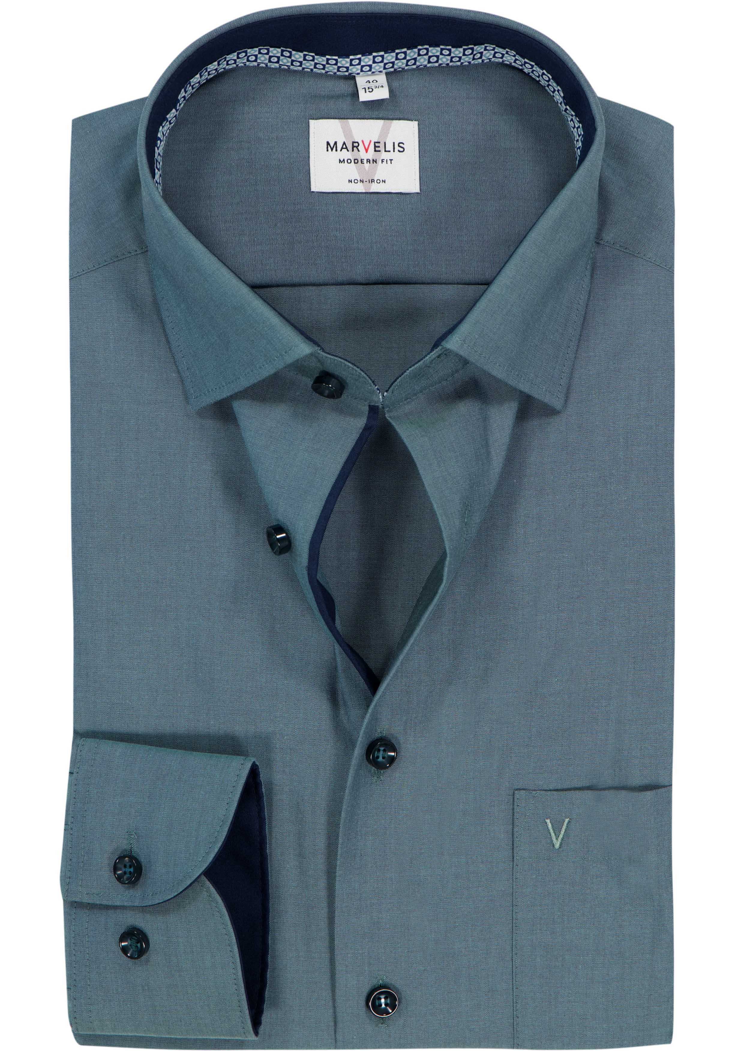 MARVELIS modern fit overhemd, popeline, olijfgroen