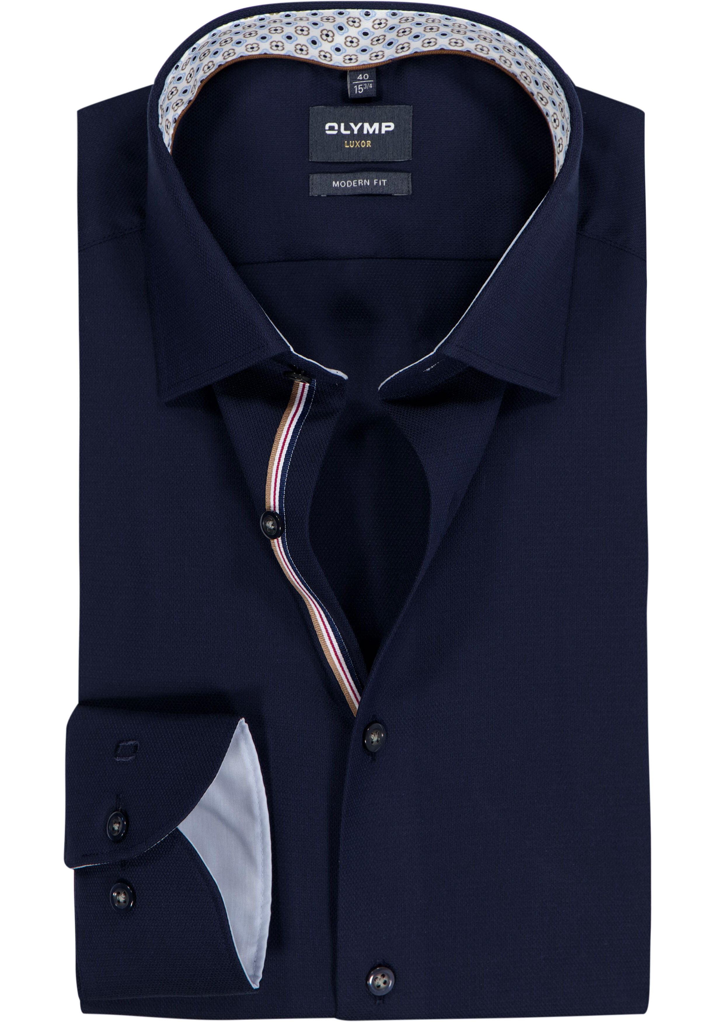 OLYMP Luxor modern fit overhemd, mouwlengte 7, structuur, marine blauw