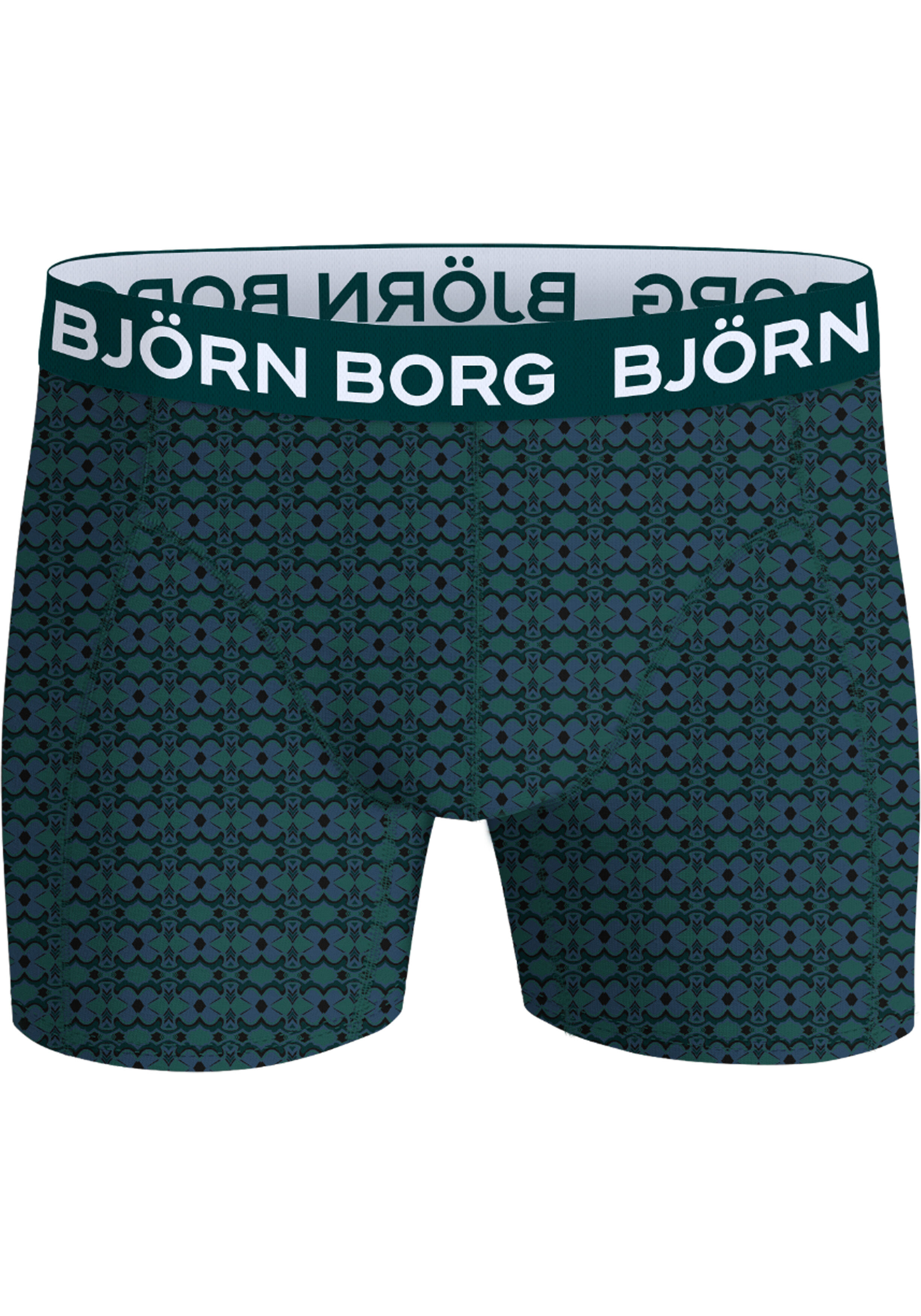 Bjorn Borg Cotton Stretch boxers, heren boxers normale lengte (3-pack), sinaasappelprint, blauwe panterprint en blauw met groen dessin