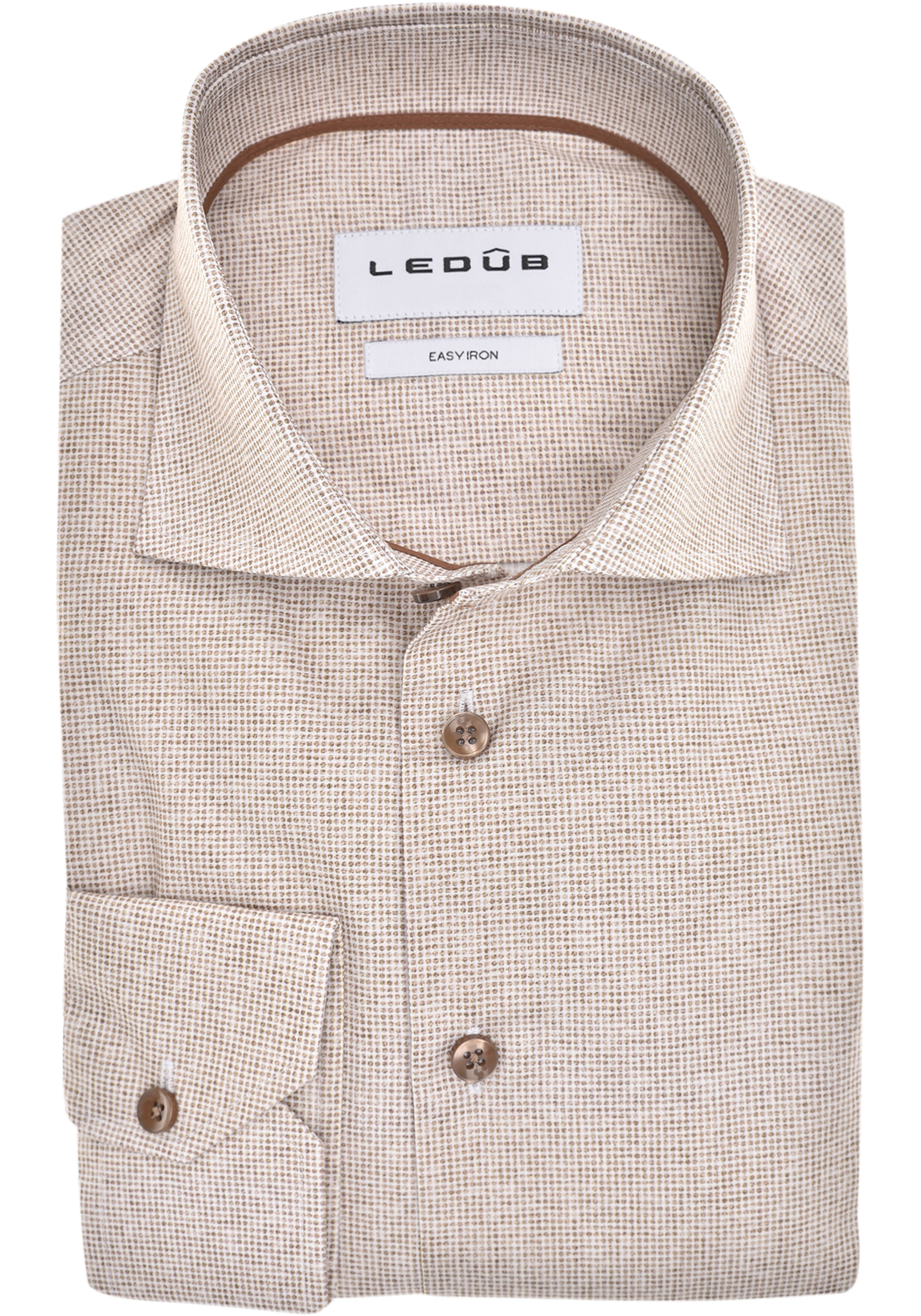 Ledub modern fit overhemd, popeline, donkerbruin dessin