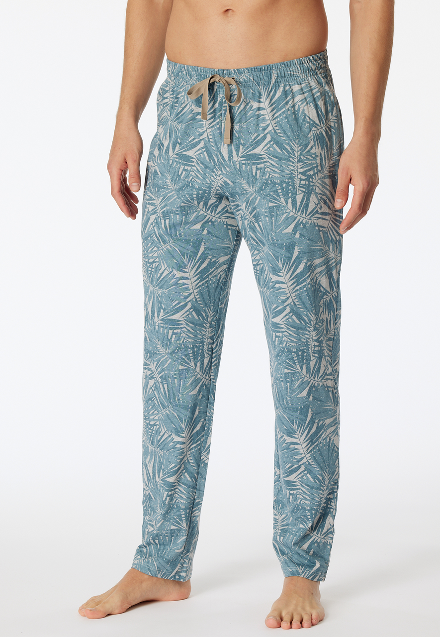 SCHIESSER Mix+Relax loungebroek lang, heren loungebroek lang organic cotton bladeren grijsmelange
