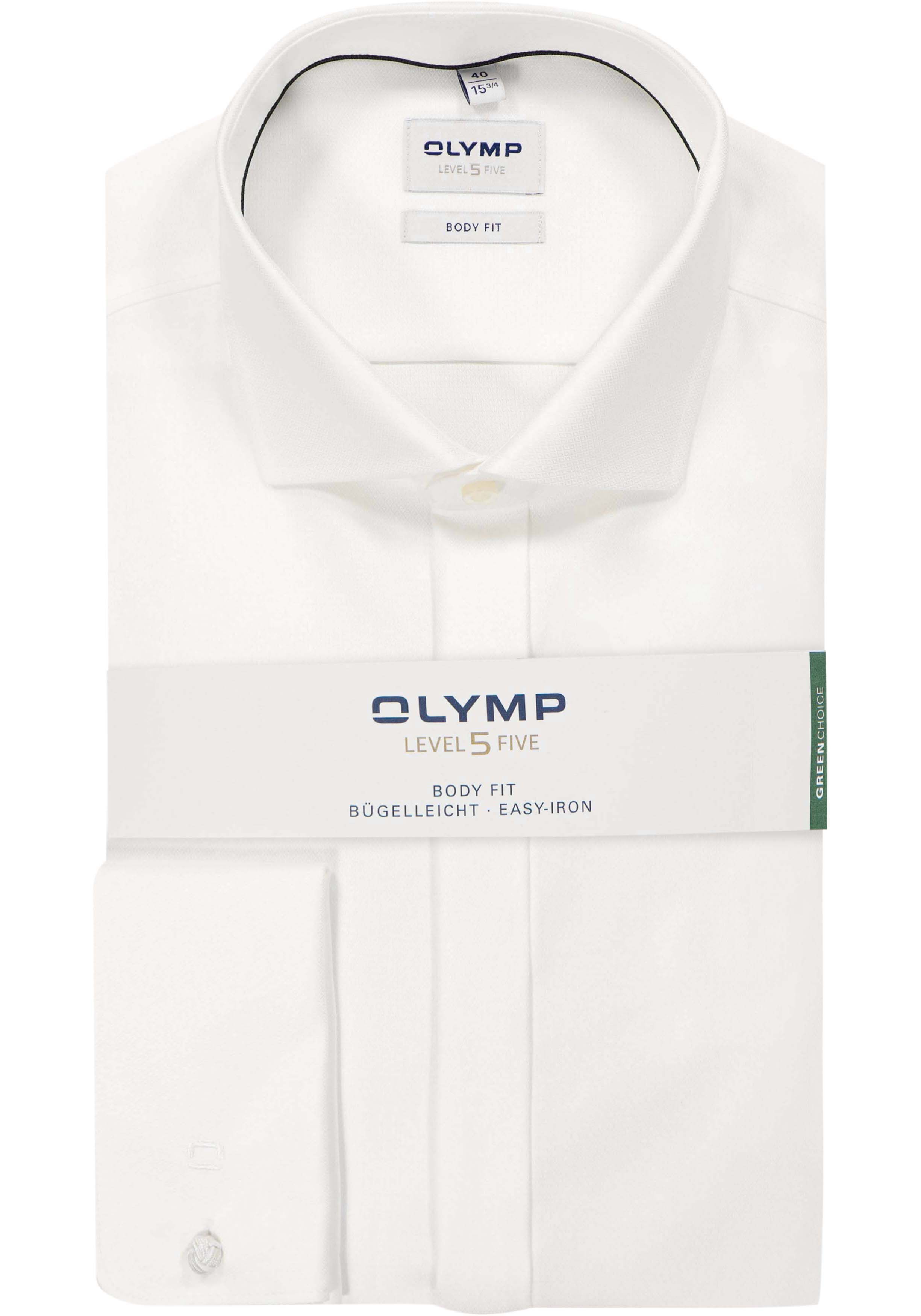 OLYMP Level 5 body fit overhemd, structuur, lichtbeige