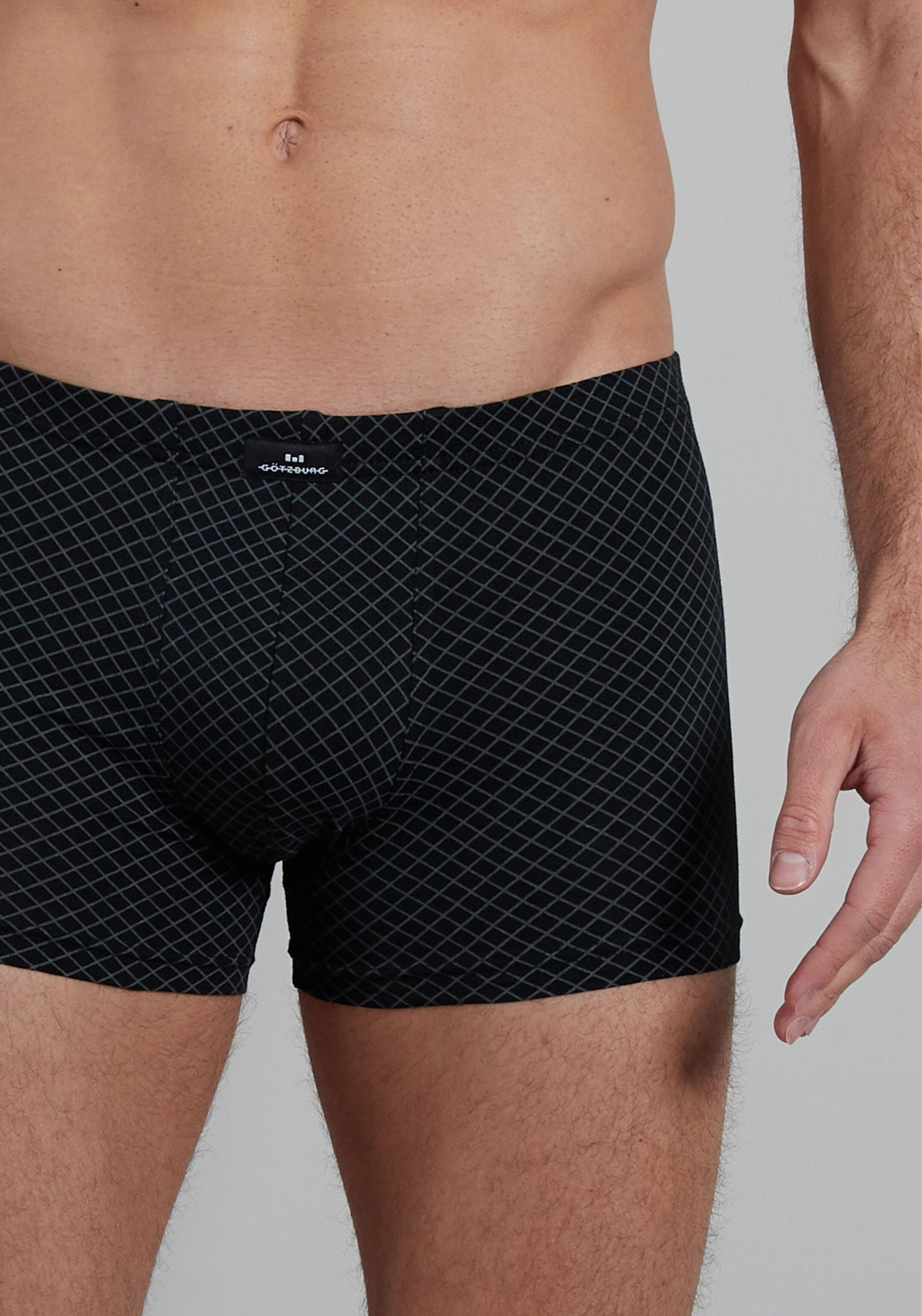 Gotzburg heren boxer normale lengte (2-pack), zwart geruit