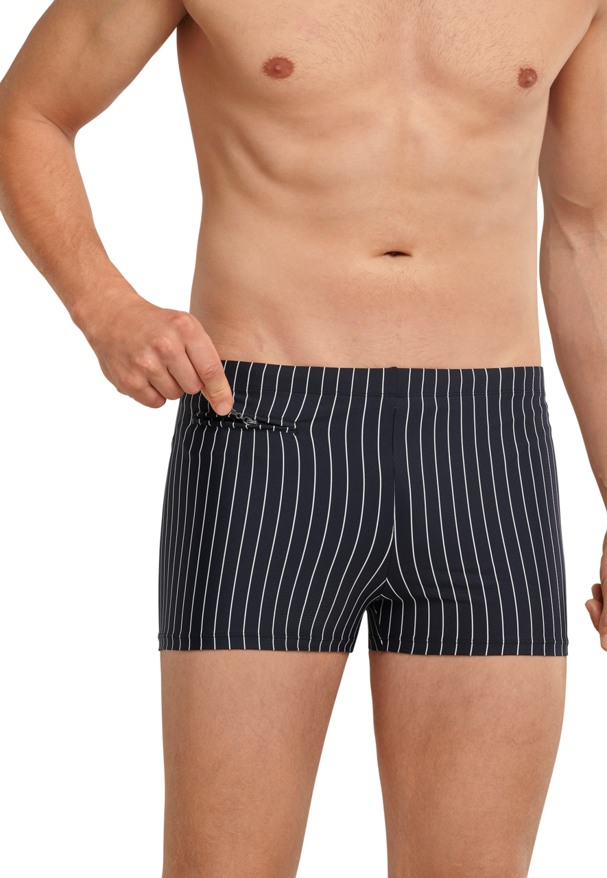 SCHIESSER nautical casual heren badkleding, retro zwembroek met ritszakje gerecyclede tricot strepen zwart