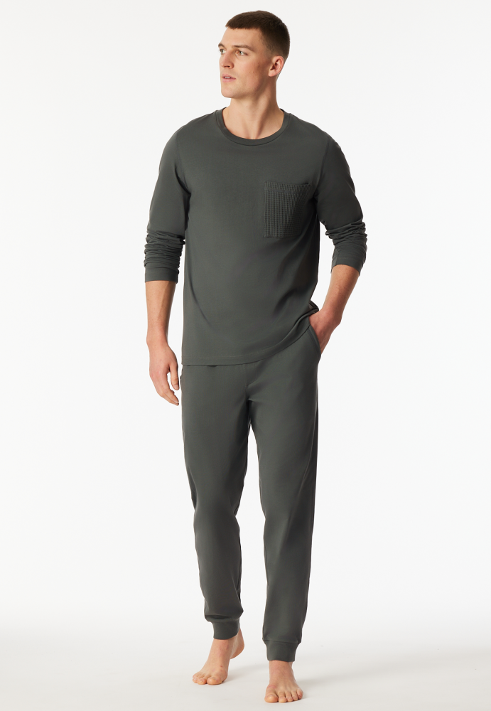 SCHIESSER Casual Essentials Pyjama lang, heren pyjama set, donkergroen