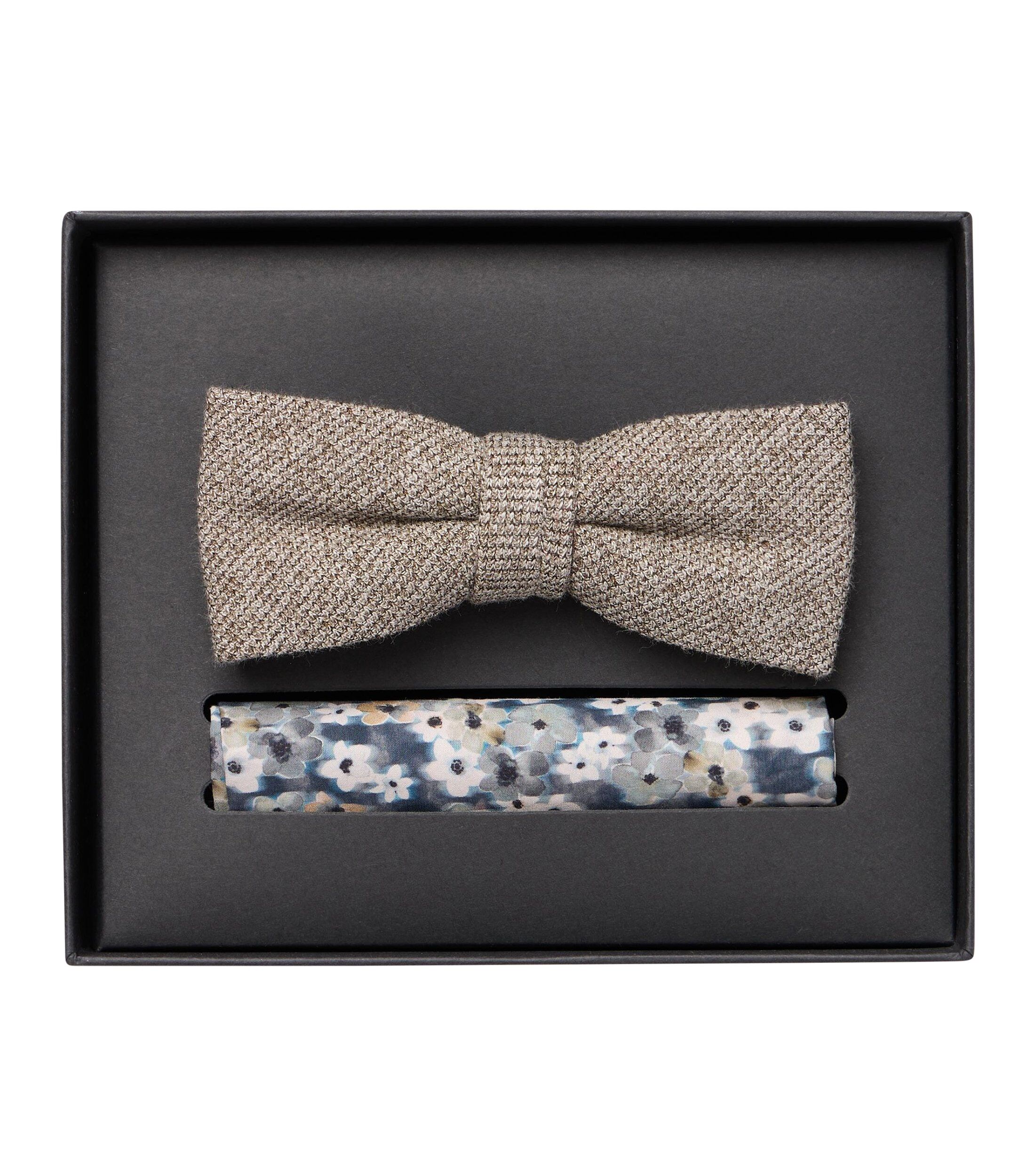 VENTI set met vlinderdas en pochet, beige, blauw, wit, grijs dessin