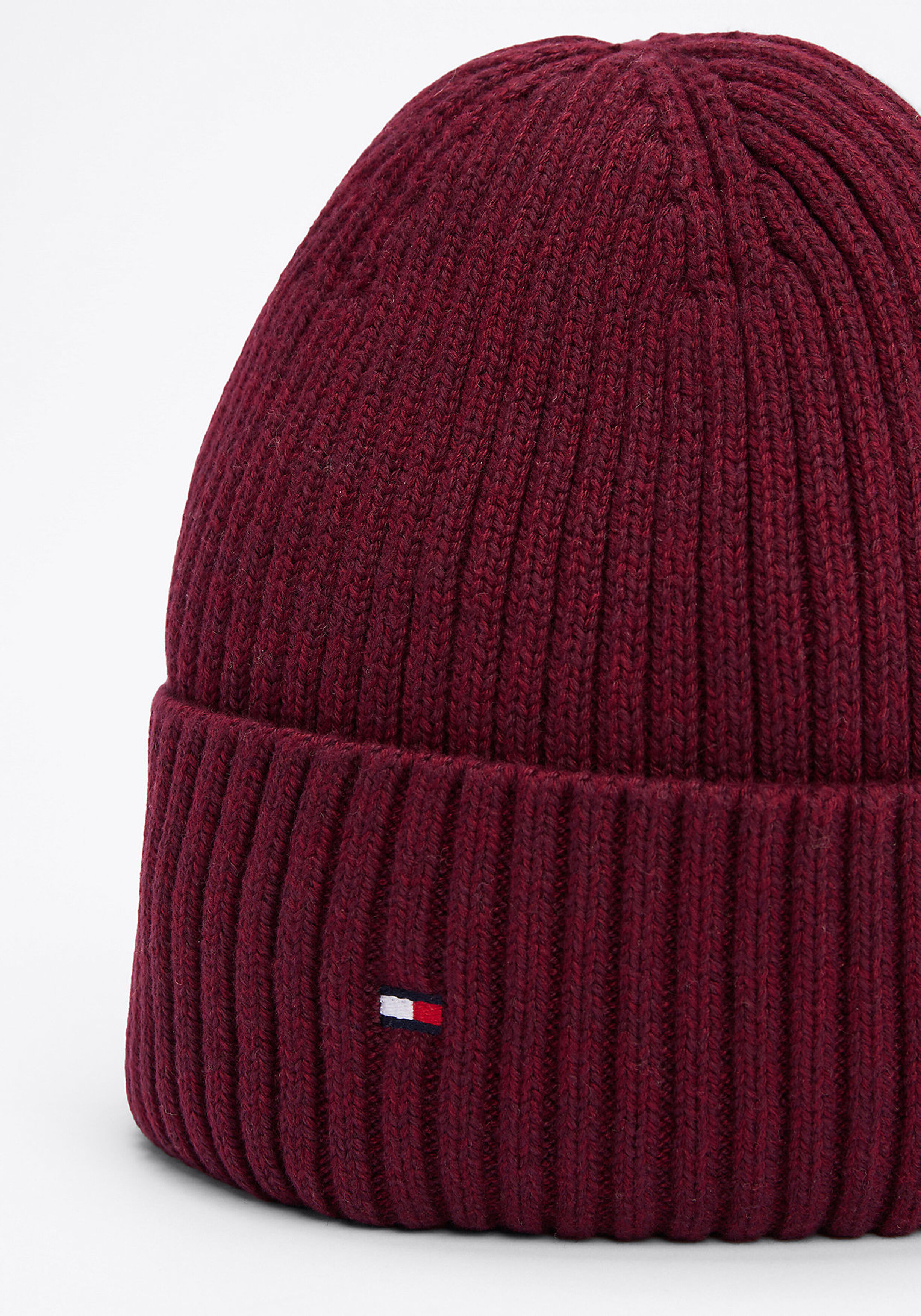Tommy Hilfiger muts, the flag twisted yarn beanie, bordeaux rood melange
