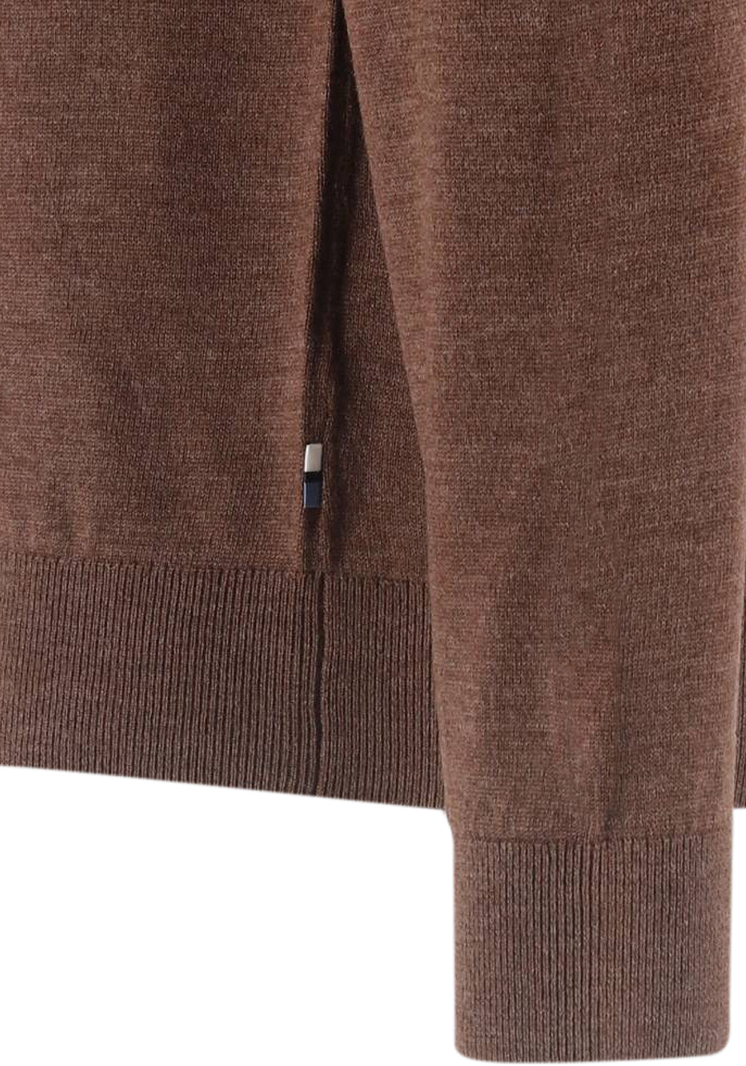 OLYMP modern fit half zip trui wol, korte rits, bruin